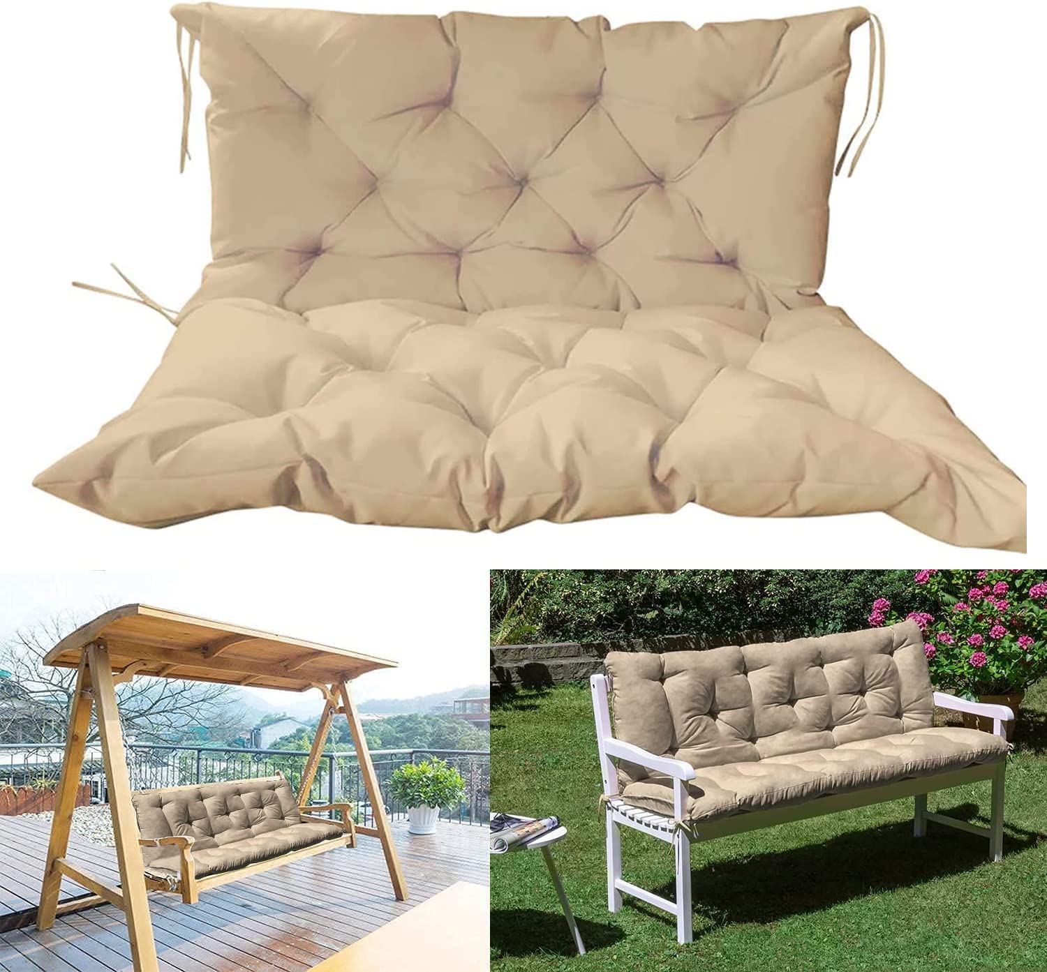 **YLLN Waterproof Outdoor Bench Cushion with Backrest – 2 or 3 Seater Overstuffed Garden Swing Pad – Replacement Seat Cushion for Patio, Deck, or Porch – Perfect for Relaxing in Your Backyard or Garden**