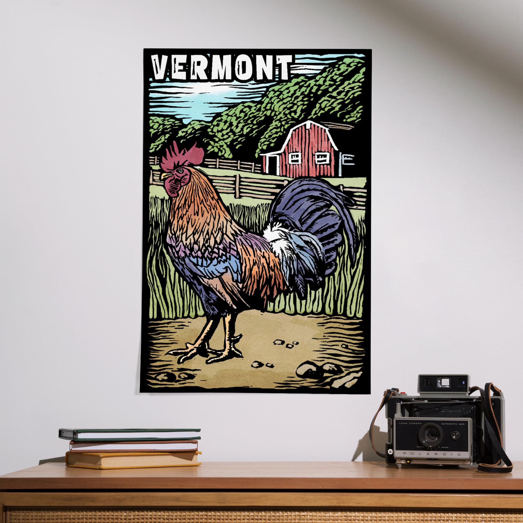 Lantern Press 16x24 Inch Giclee Print - Vermont Rooster Scratchboard Art - Premium Wall Decor for Home, Office & Cabin