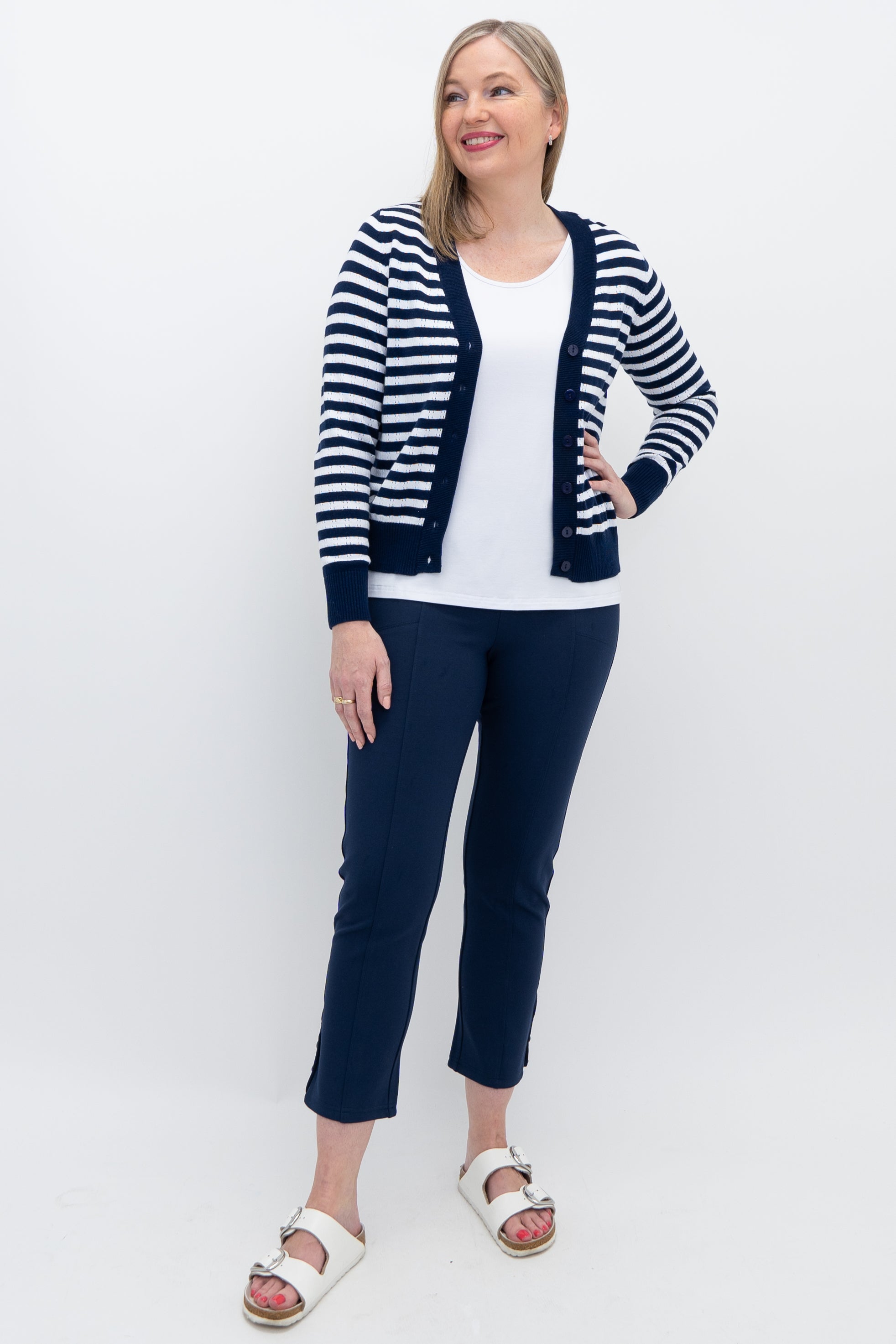 Juniper Sweater for Women - Soft Cotton Indigo Stripe Knit Pullover - Perfect for Casual Outings & Cozy Fall Layering