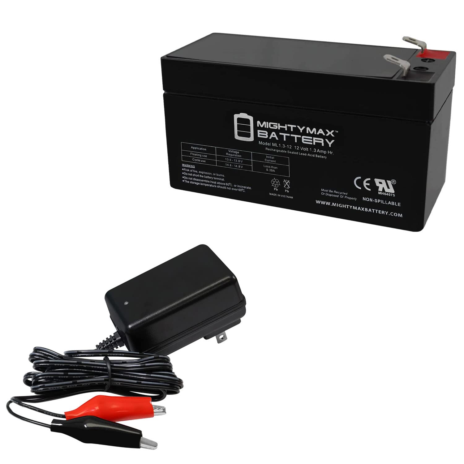 Mighty Max 12V 1.3Ah Replacement Battery with Charger for North Supply 782366 - Perfect for Power Tools, Emergency Lights & Security Systems