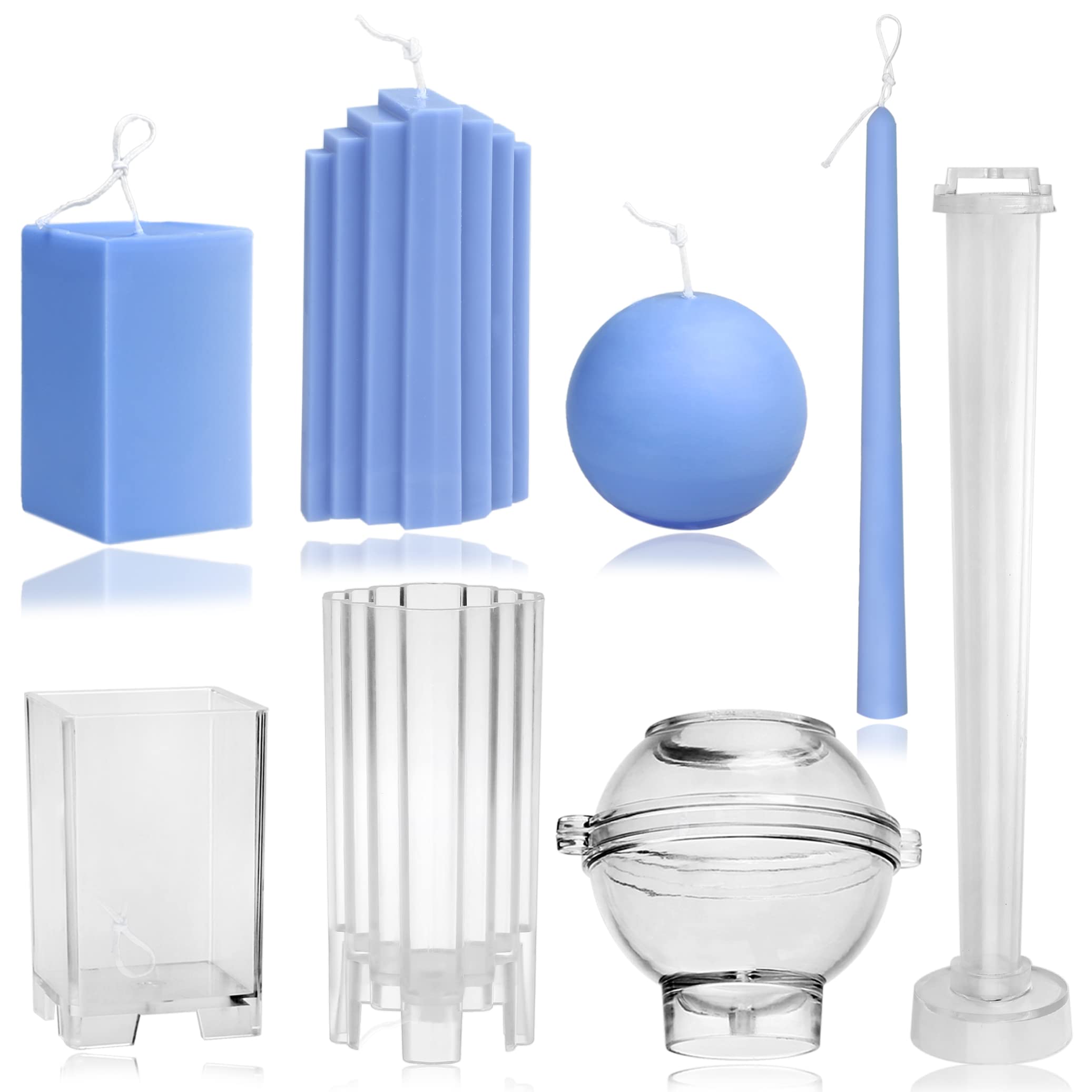 4-Piece Plastic Candle Making Kit - Classic Taper, Iceberg, Rectangle & Sphere Molds for Beeswax & Scented Candles - DIY Home Decor & Gift Making Supplies - Perfect for Holidays, Weddings & Relaxation