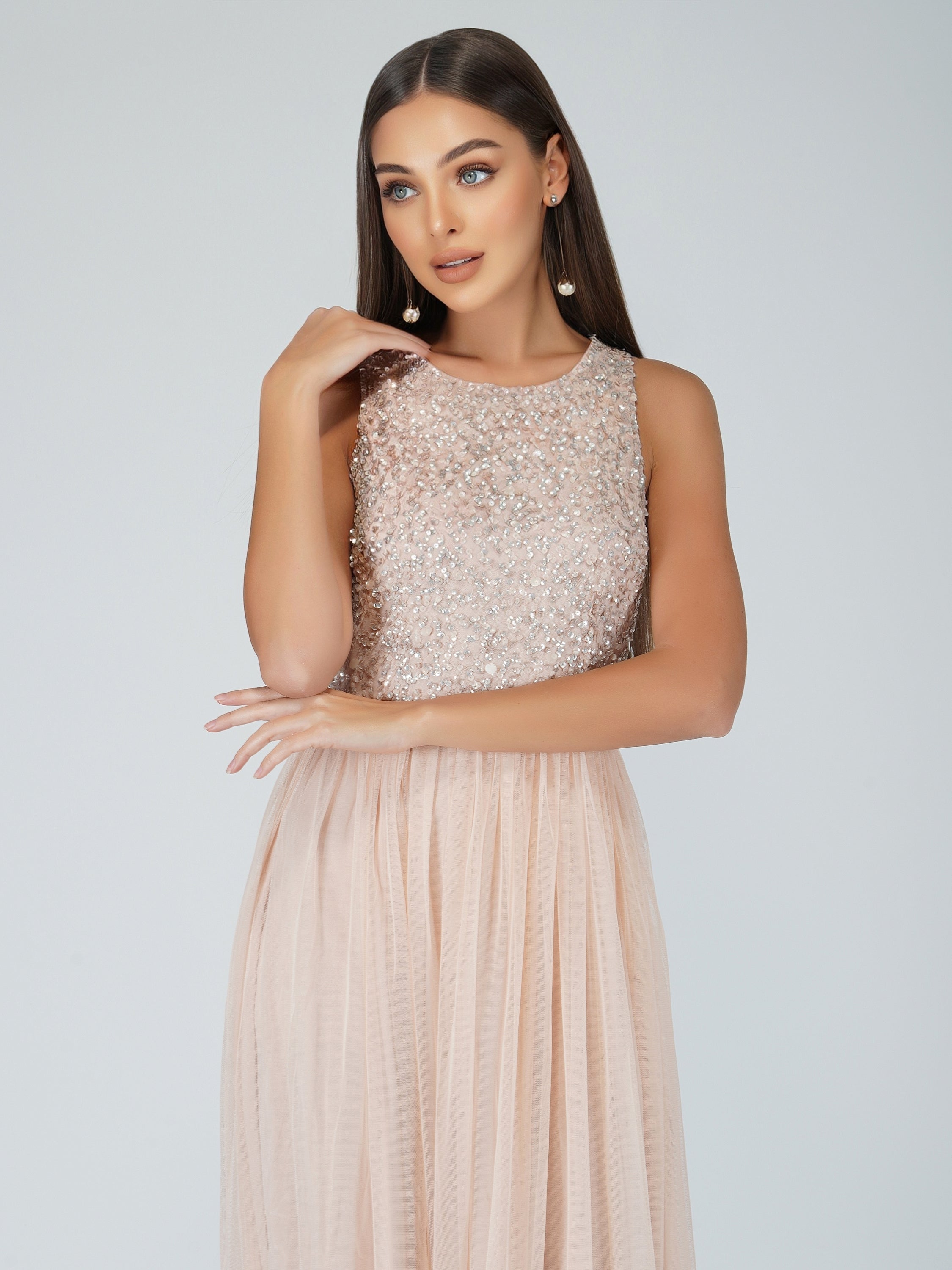 Nicasso Blush Pink Bridesmaid Maxi Dress - Elegant Long Formal Gown for Weddings, Prom & Special Occasions