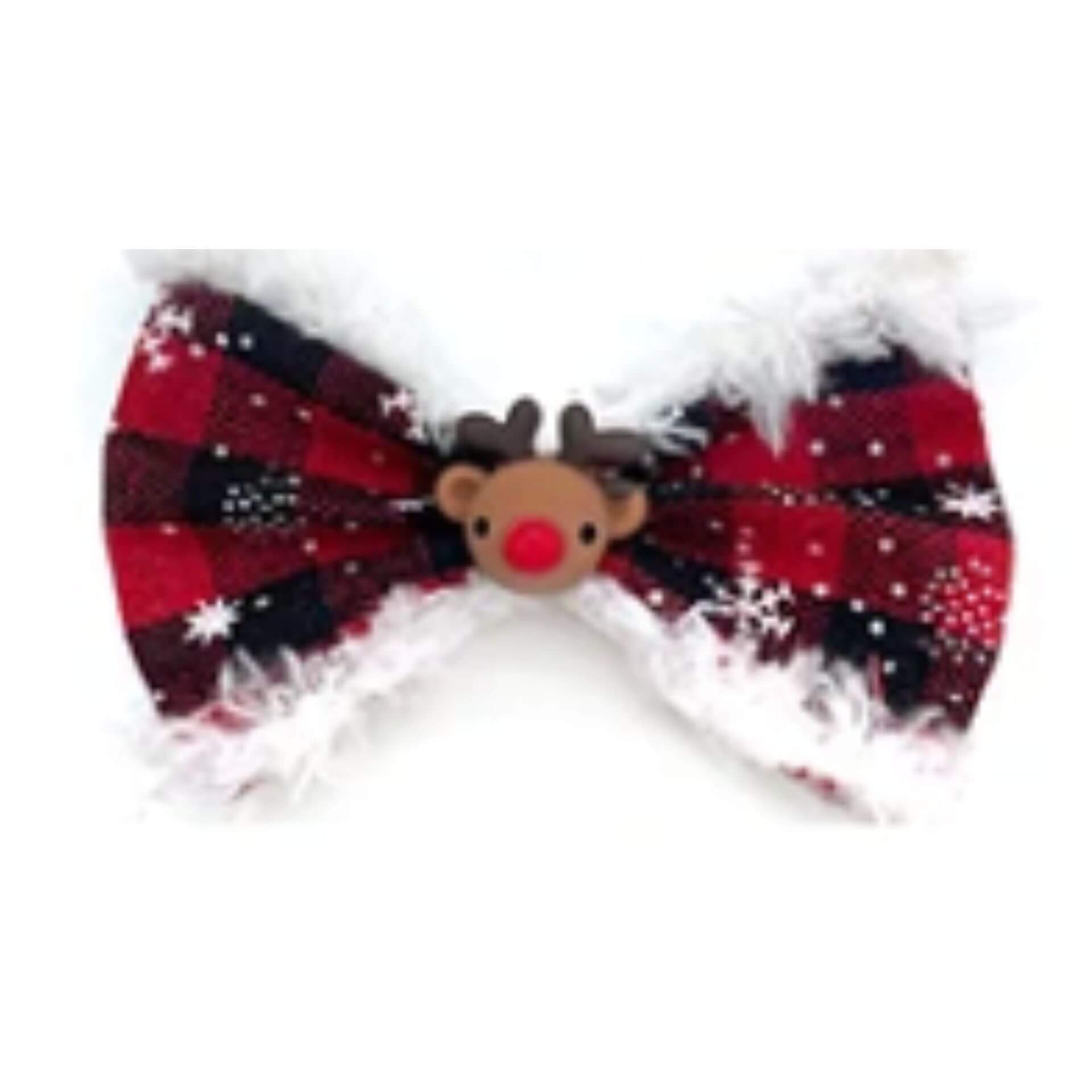 Buffalo Check Red Plaid Christmas Dog Bow with Snowflake Design - Festive Holiday Pet Accessory for Small & Medium Dogs - Perfect for Christmas Photos, Parties & Winter Outfits