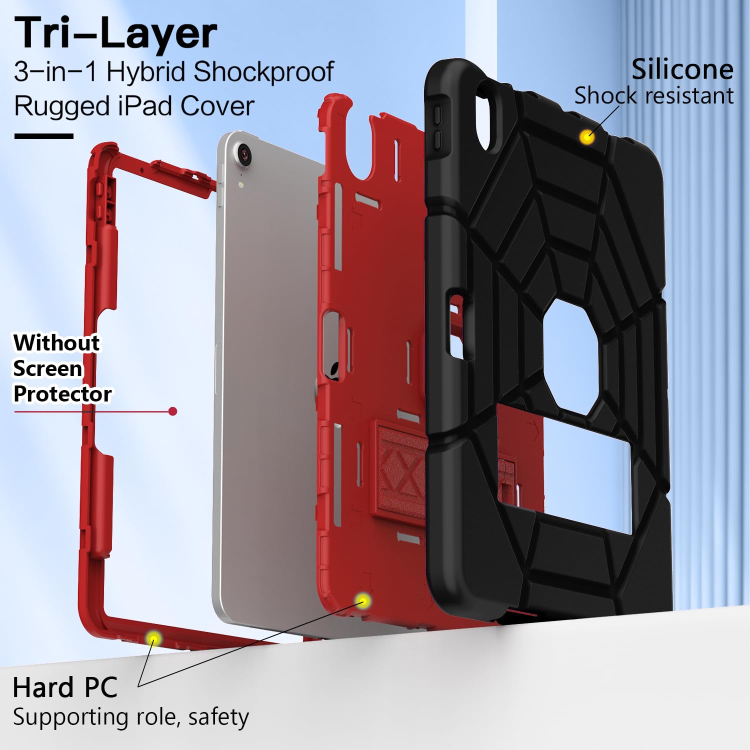 Grifobes Heavy Duty Protective Case for iPad Air 11 inch (M3/M2) 2025/2024 & iPad Air 5th/4th Gen 10.9