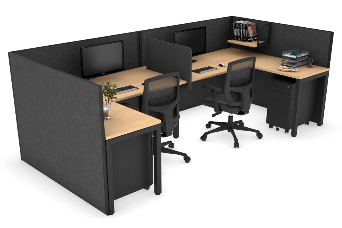 Quadro Square Legs 2-Person Corner Workstation - U-Shaped Office Desk with Black Frame [1400L x 1800W with Cable Management] - Perfect for Home Office, Shared Workspaces & Collaborative Environments