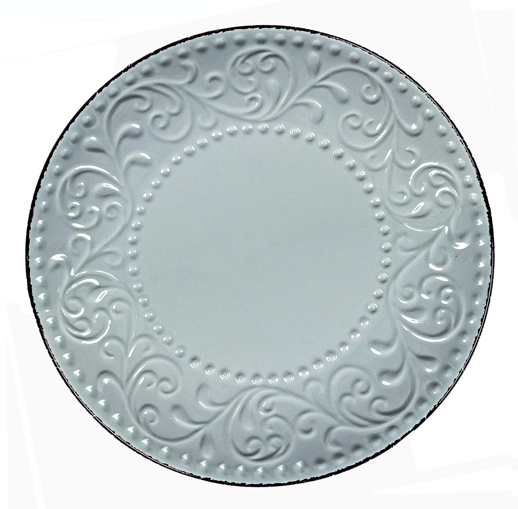 Elegant Modern Stoneware Scroll Dinnerware Set - 16-Piece Gray Tableware for Dinner Parties, Weddings & Entertaining | Durable Dish Set for Formal Dining & Special Occasions