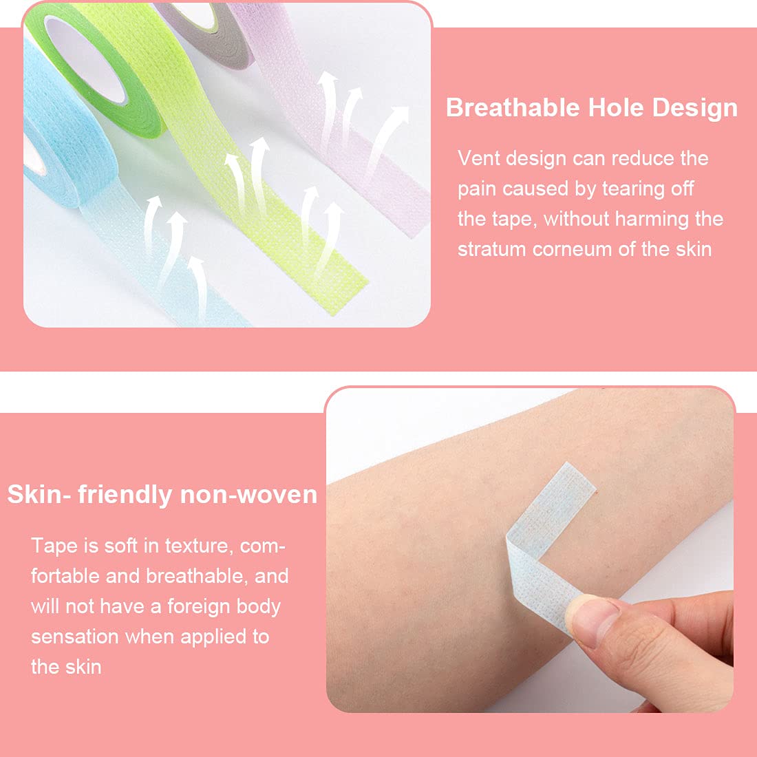 Rolybag 4 Colors Breathable Eyelash Extension Tape - Non Woven Adhesive Eyelash Tape with Heart-Shaped Cutter for Professional & DIY Lash Extensions - Perfect for Salon, Home Use & Makeup Kits (Style A)