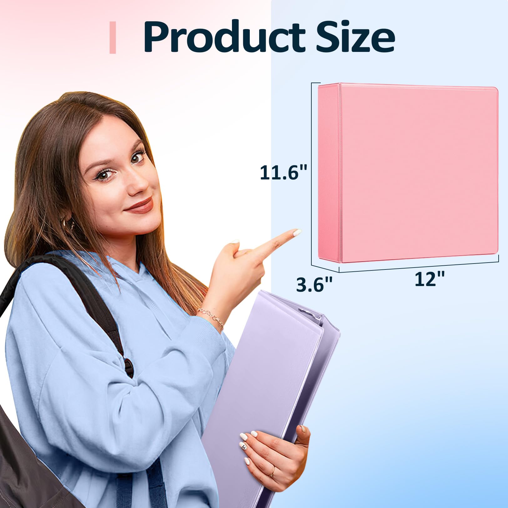 Sooez BinderX Extra Durable 3 Inch 3-Ring Binder with D-Ring - Holds 670 Sheets of 8.5x11 Paper, Customizable View Cover & Inside Pocket - Heavy Duty Large Binder for School, Office & Home Organization (Pink) - Perfect for Students, Teachers & Professionals