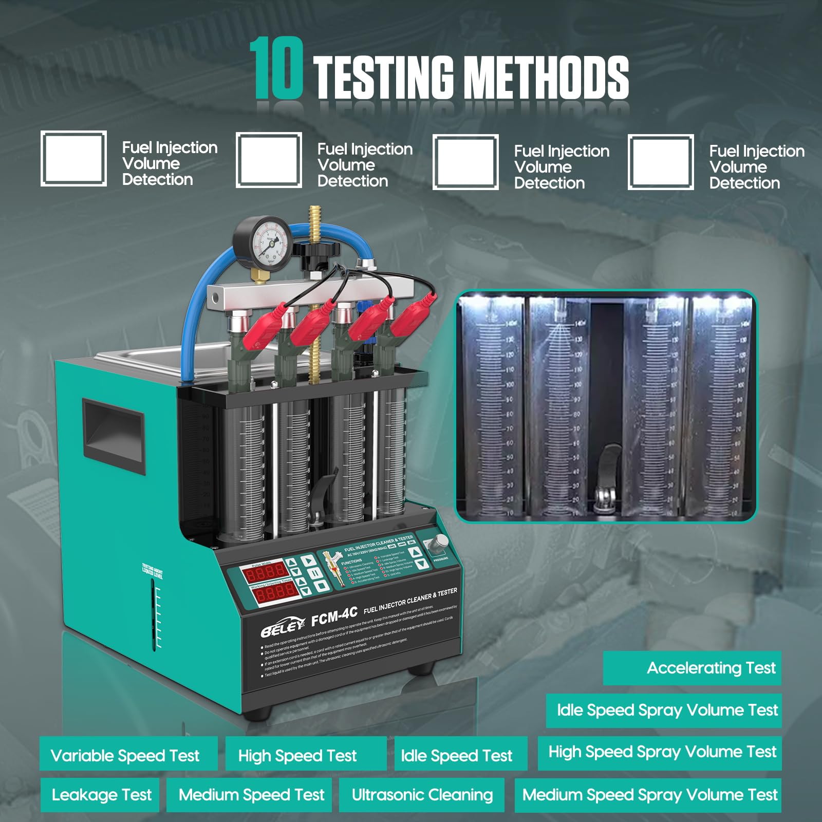 4-Cylinder Fuel Injector Cleaner & Tester Machine with LED Display - Professional Gasoline & Diesel Injector Cleaning Tool for Cars, Motorcycles, Trucks - Perfect for Auto Repair Shops & DIY Maintenance