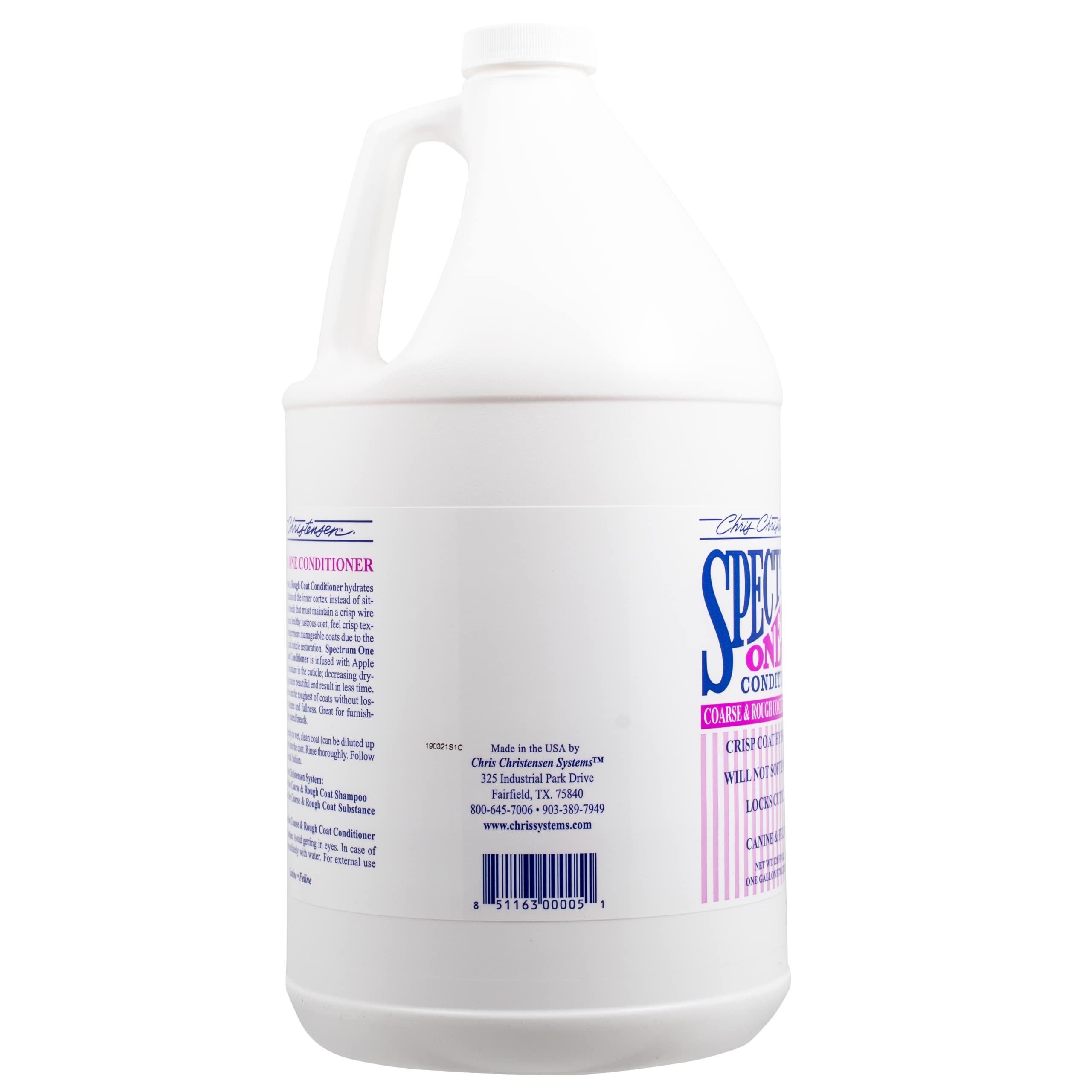 Chris Christensen Spectrum One Ultra Concentrated Dog Conditioner - 1 Gallon (Makes 8 Bottles) | Professional Grooming for Coarse & Rough Coats | Hydrates Inner Cortex | Made in USA | Ideal for Show Dogs & Daily Pet Care