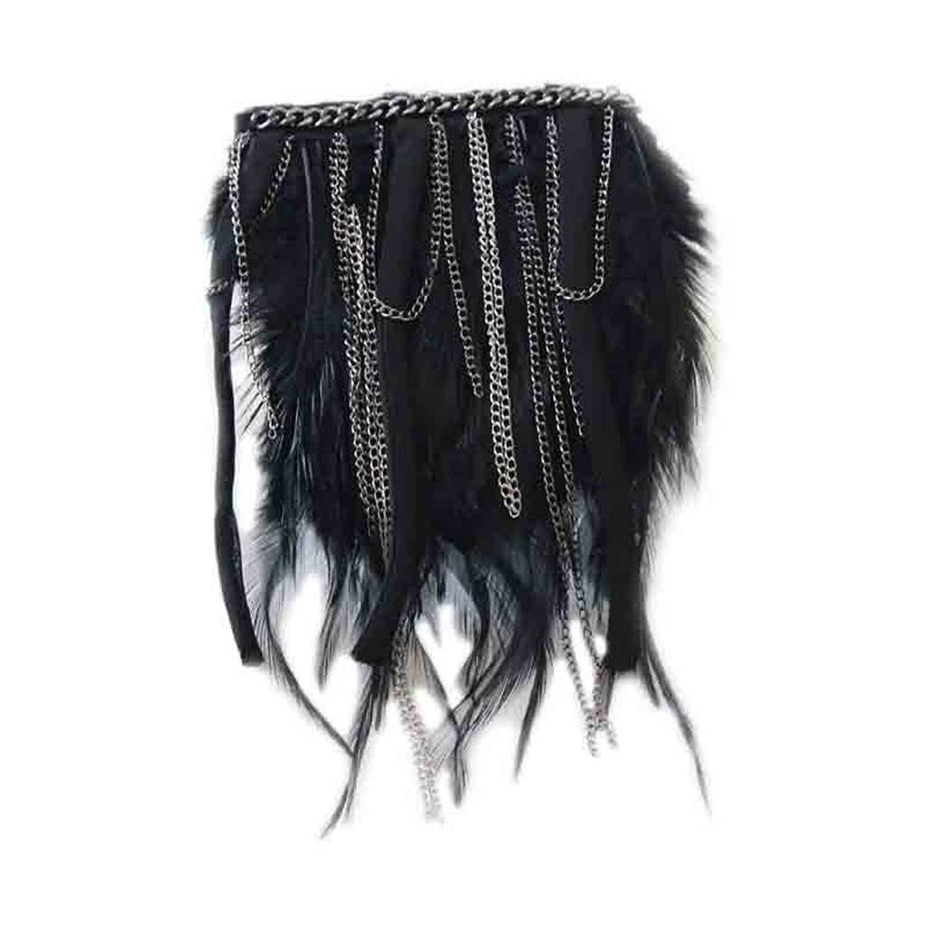 Zhangxin Feather Fringed Epaulettes Shoulder Accessories - Metal Diamond Decorative Trim for Dresses, Shoes & Clothing (Black) | Perfect for Costume Parties, Stage Performances & Fashion Photography