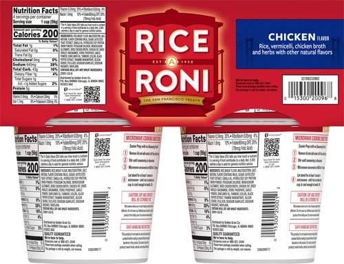 Rice-a-Roni Chicken Flavor Instant Rice Cups - 4 Pack | Quick & Easy Microwaveable Meal | Perfect for Lunch, Office Snacks & Camping Trips