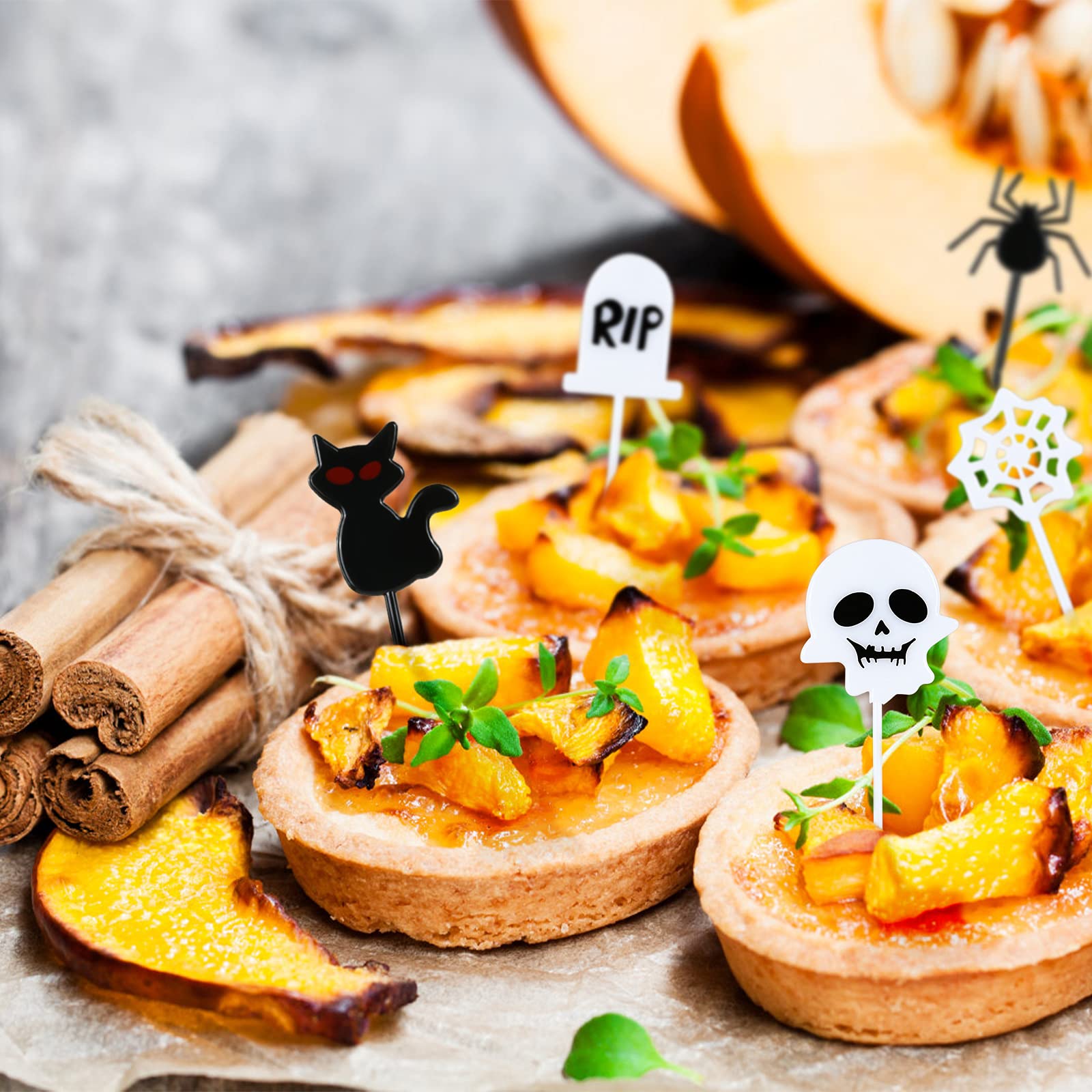 100PCS Halloween Plastic Food Picks - Cocktail Appetizer Toothpicks & Cupcake Toppers for Halloween, Baby Shower, Birthday, Wedding Party Decorations | Perfect for Cake Decor, Dessert Buffets & Holiday Celebrations