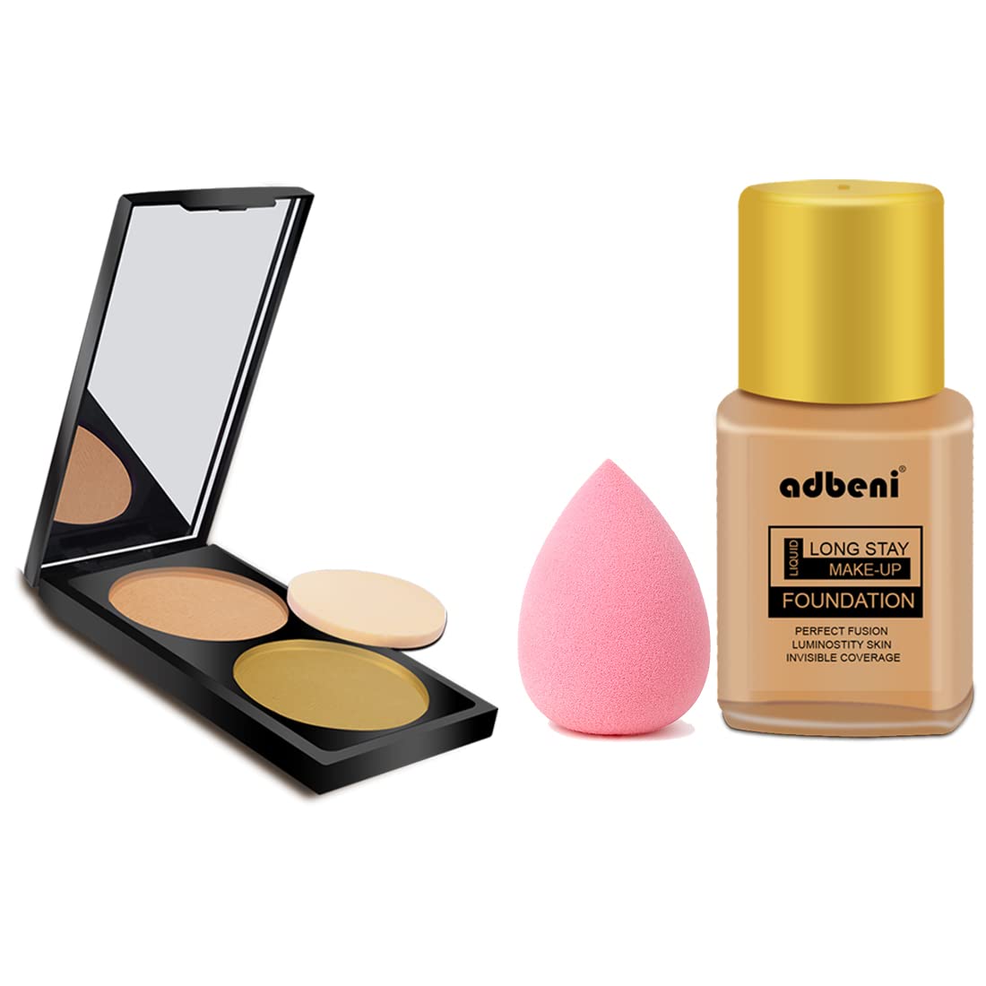 Adbeni Oil Control Compact Powder with Beauty Sponge - Long Lasting Full Coverage Foundation Makeup for Sand Tone | Absorbs Excess Oil, Radiant Finish | Perfect for Daily Wear, Office & Special Occasions (Pack of 3)
