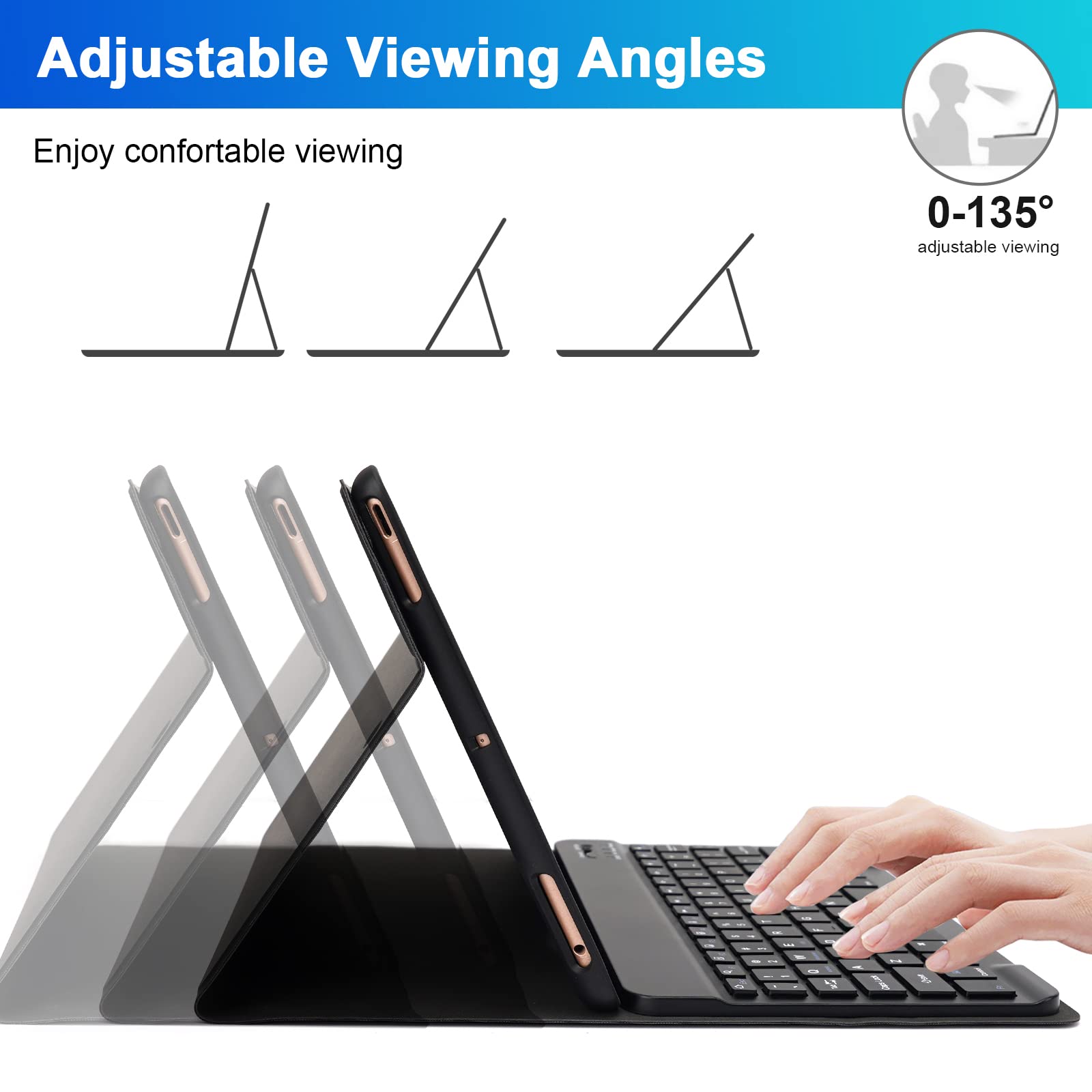 Wireless Keyboard Case for iPad 10.2/10.5 inch (9th/8th/7th Gen, Air 3, Pro 2017) with Pencil Holder - Slim Protective Cover for Typing, Work & Study - Perfect for Office, School & Travel Use
