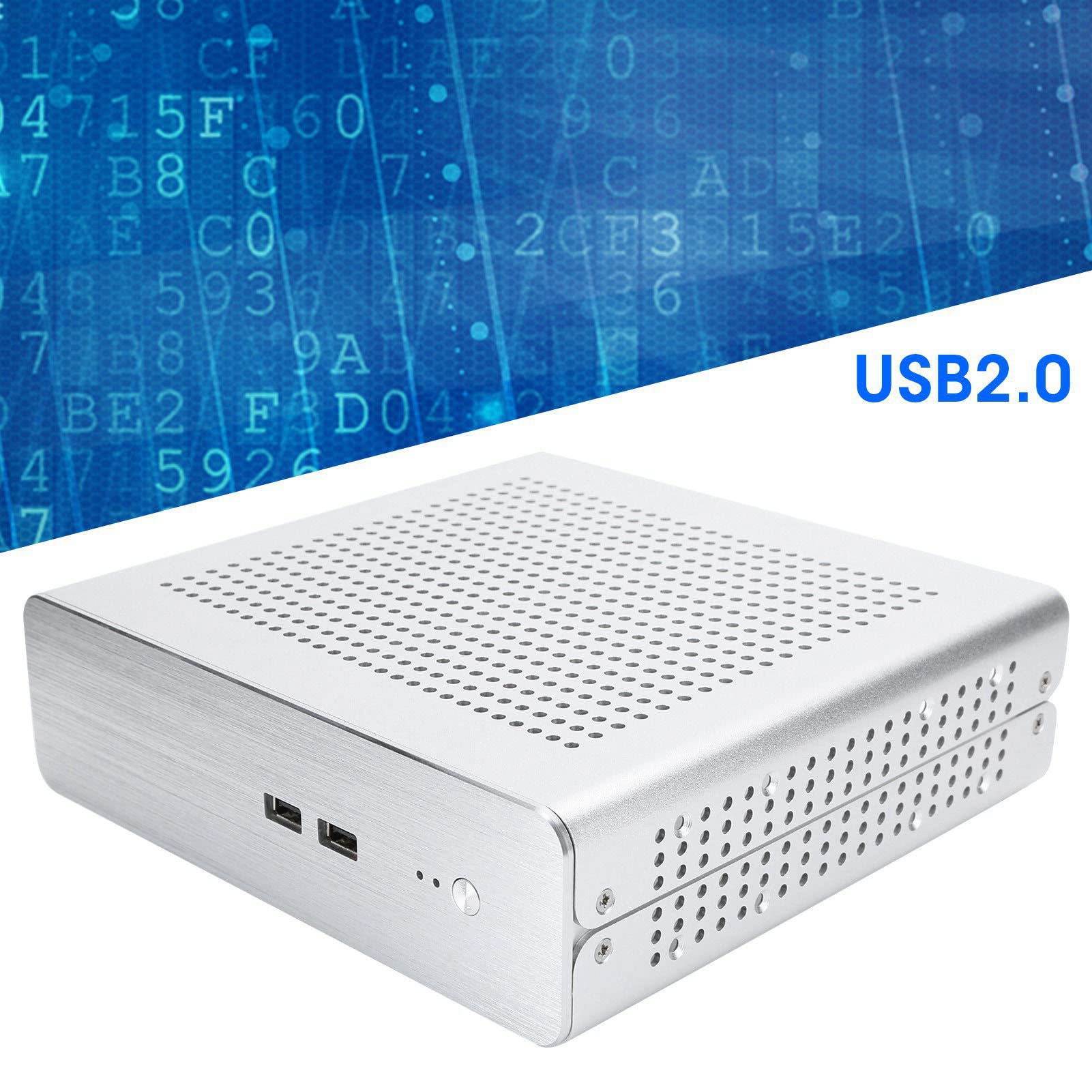 ASHATA G60S Mini-ITX PC Case - Full Aluminum HTPC Chassis with DC-ATX Power Supply, USB 2.0 Ports - Compact Desktop Computer Case for Home Theater, Office & Gaming Setup