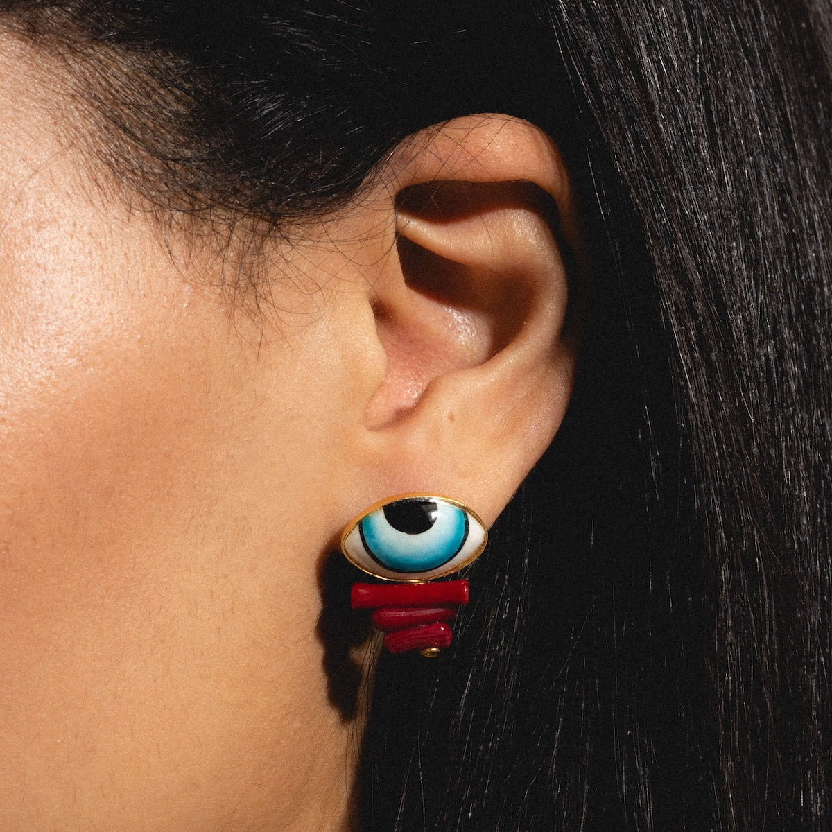 Adira Blue Porcelain Evil Eye Stud Earrings for Women - Protection Jewelry, Dainty Studs for Everyday Wear, Gift for Her - Perfect for Travel, Work & Spiritual Healing