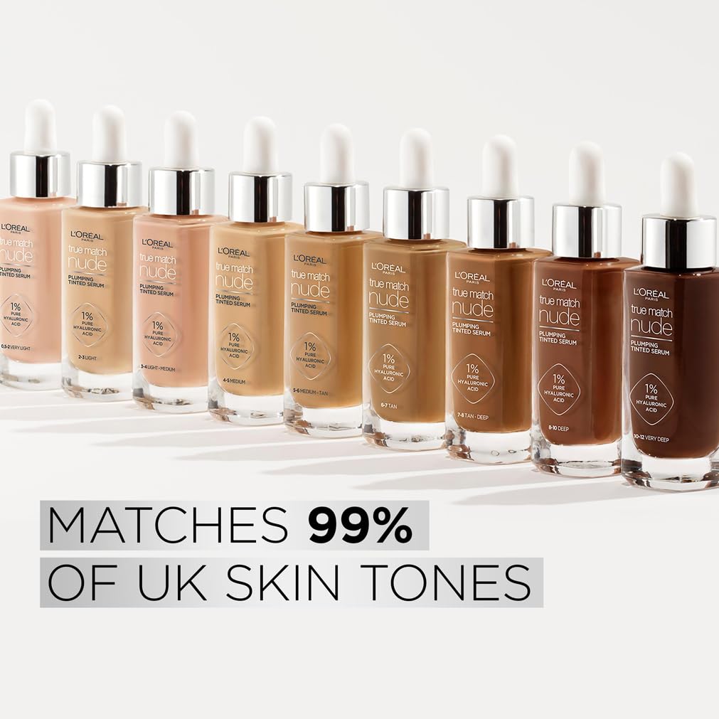 L'Oreal Paris True Match Tinted Serum Foundation with 1% Hyaluronic Acid - Hydrating & Plumping Formula for Natural Glow - Medium Shade 4-5 (30ml) - Perfect for Daily Wear & Special Occasions