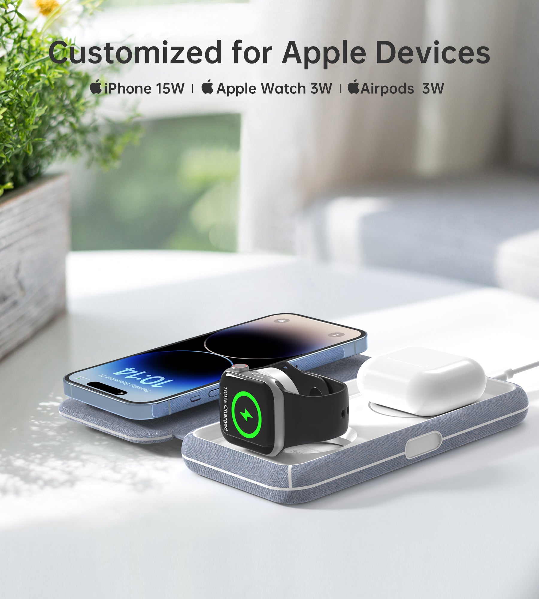 CHOETECH T324 MFM & MFi Certified 3-in-1 Magnetic Charging Station - 15W MagSafe Fast Charger for iPhone | Foldable Apple Watch Stand | Wireless Charging Pad | PU Leather Finish - Perfect for Home, Office & Travel