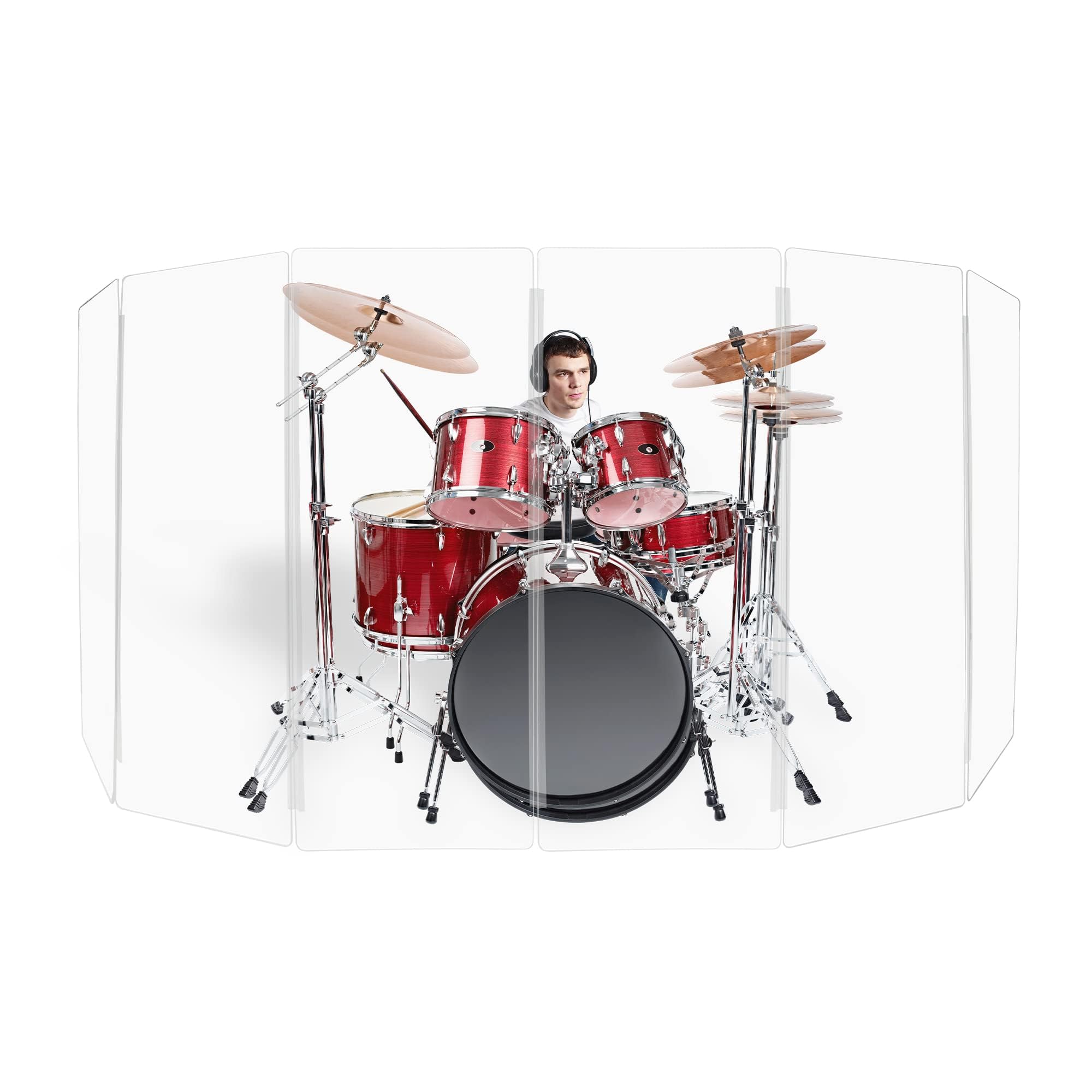 5ft Drum Shield with Plastic Hinges - 6 Premium Clear Acrylic Drum Panels & Screens for Noise Reduction - Perfect for Home Studios, Live Performances & Drum Practice Rooms