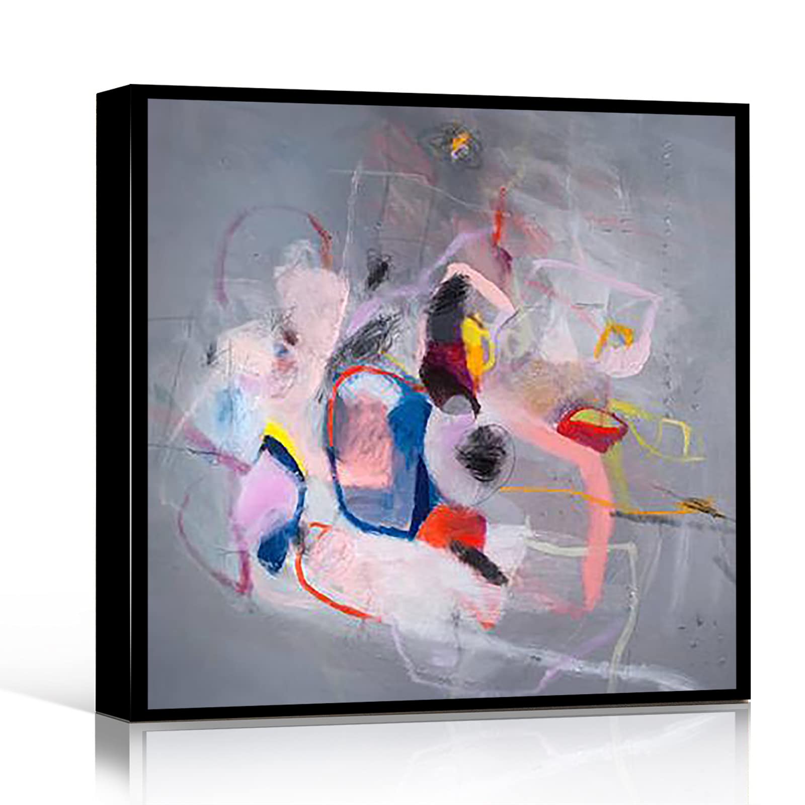 Blue Floral Abstract Wall Art Print - 12x12 Inch Framed Modern Canvas Painting for Nursery, Living Room & Bedroom Decor - Handmade Floral Artwork for Home & Office Interior Design