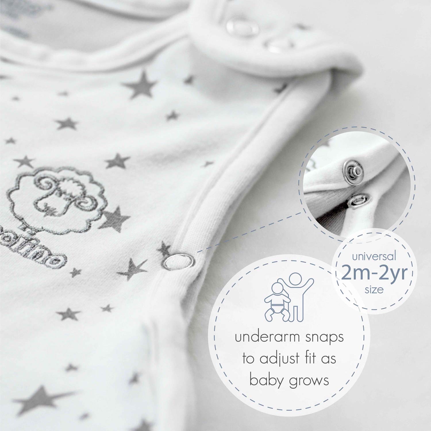 Woolino Merino Wool & Organic Cotton Baby Sleep Sack - 4 Season Adjustable Sleeping Bag with Two-Way Zipper for Infants 2-24 Months (Star Gray) | Perfect for Nursery, Daycare & Travel