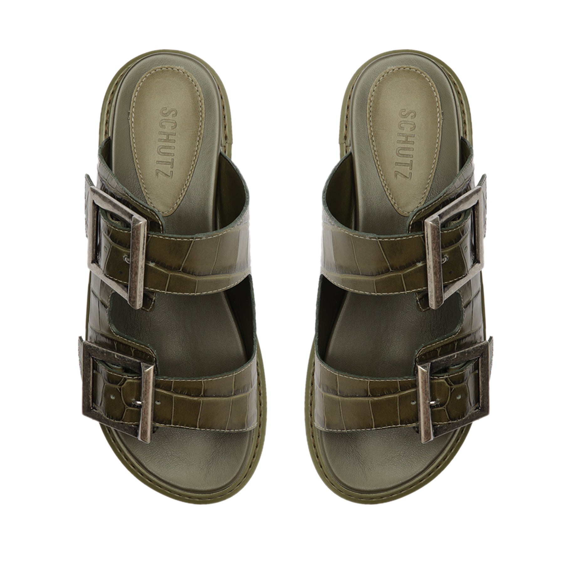 NOLA Crocodile Embossed Leather Sandals - Women's Comfortable Flat Heel Sandals (S2169700040003) | Perfect for Summer, Beach, and Casual Outings