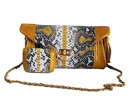 Stylish Gold Chain Strap Snakeskin Python Handbag for Women with Detachable Coin Purse Wallet - Perfect for Evening Parties, Date Nights & Special Occasions