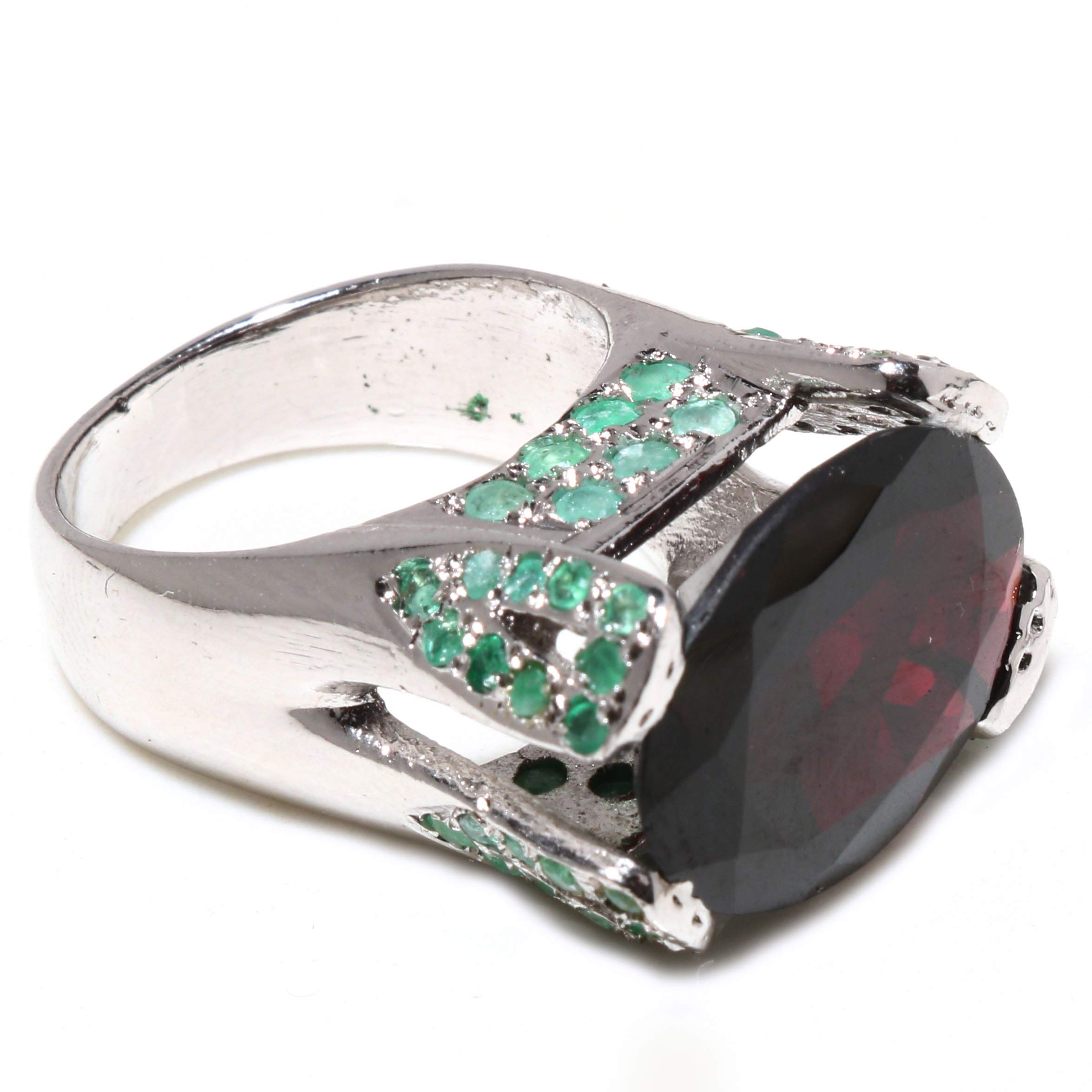 Authentic 925 Sterling Silver Garnet & Emerald Gemstone Ring for Women | Handmade Artisan Jewelry | Perfect for Wedding, Engagement & Party | Elegant Fashion Accessory Gift
