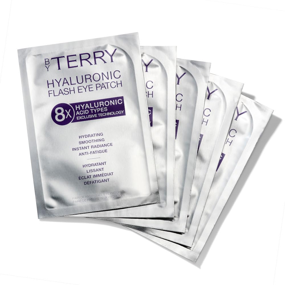 By Terry Hyaluronic Flash Eye Patches - Vegan & Cruelty-Free Under Eye Mask for Dark Circles, Puffy Eyes & Bags - Hydrating Eye Treatment with Hyaluronic Acid - Pack of 5 - Perfect for Overnight Use & Travel Skincare Routine