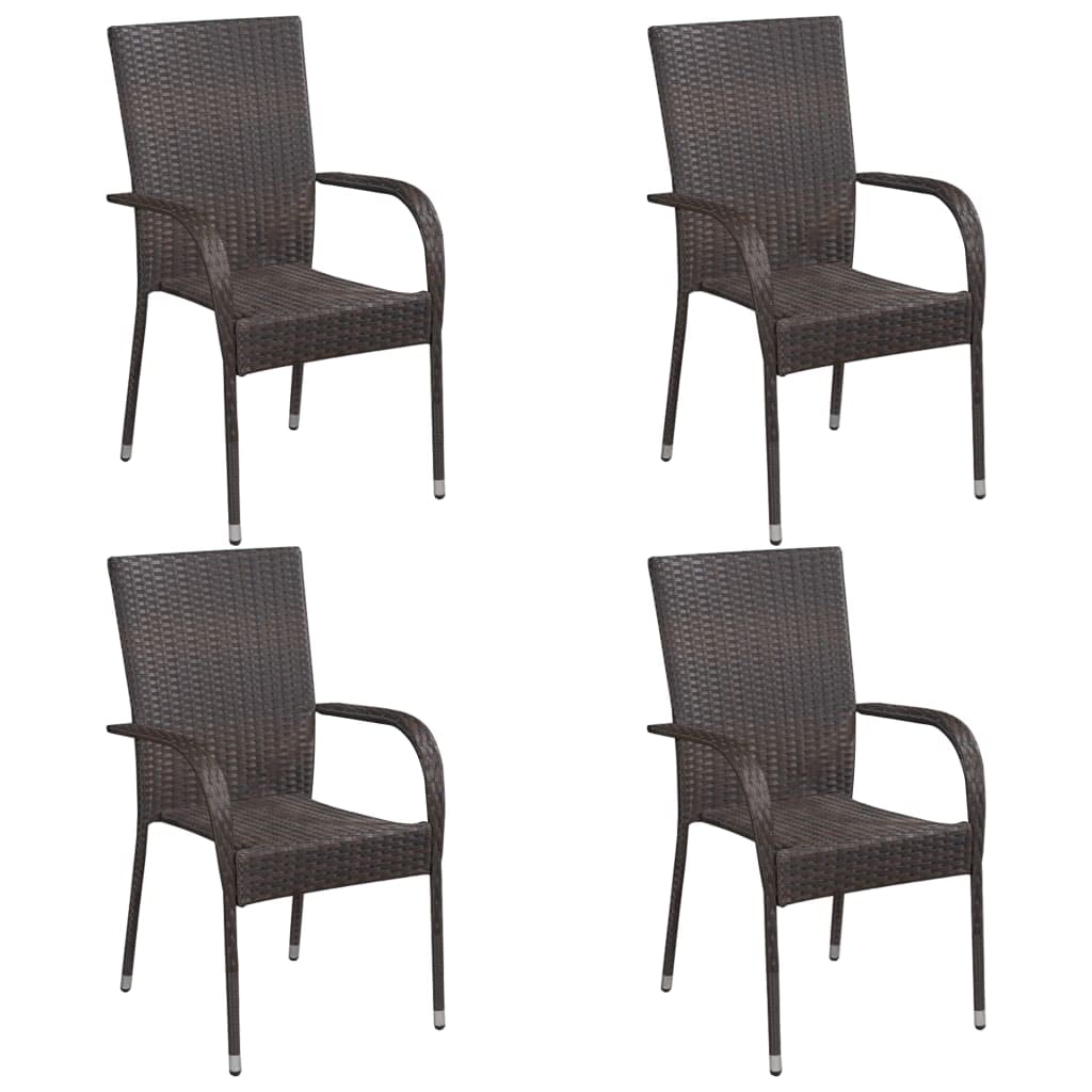 4-Piece Stackable Brown Poly Rattan Patio Chairs Set - Weather-Resistant Outdoor Furniture for Garden, Deck, Balcony, Backyard & Poolside - Perfect for Relaxing, Entertaining & Lounging