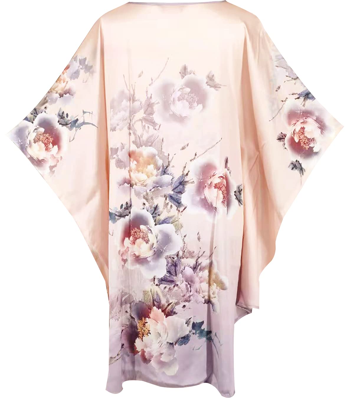 Luxury 100% Silk Pajamas for Women - Floral Print Silk Kimono Robe with Doll Sleeves - Elegant Sleepwear & Loungewear - Perfect for Spa Days, Bridal Showers & Relaxing at Home