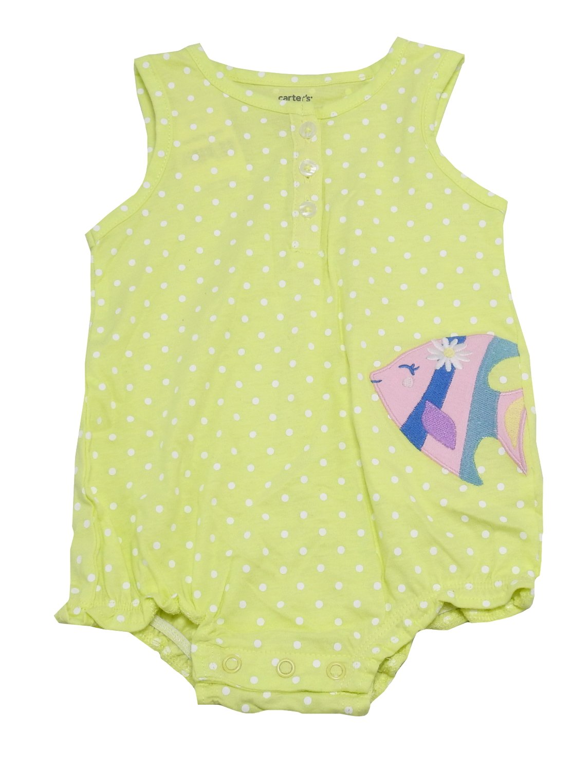 Carter's Baby Girls Sleeveless Fish Print Romper - Yellow & Multi Color Summer Outfit for Newborn, Infant & Toddler | Perfect for Beach, Pool & Outdoor Play