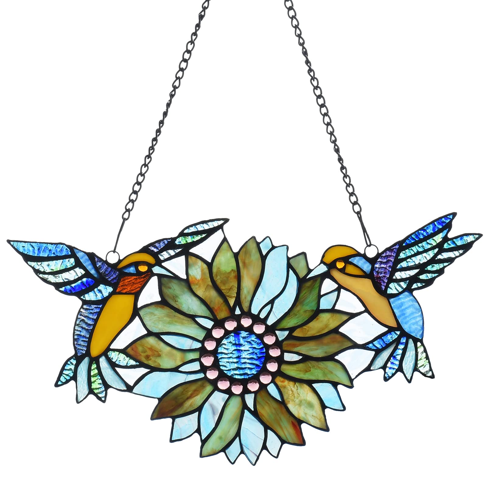 Stunning Sunflower & Hummingbird Stained Glass Suncatcher - Handcrafted Mother's Day Gift, Home Window Hanging Decor for Bird Lovers - Perfect for Living Room, Bedroom, or Garden Decorations