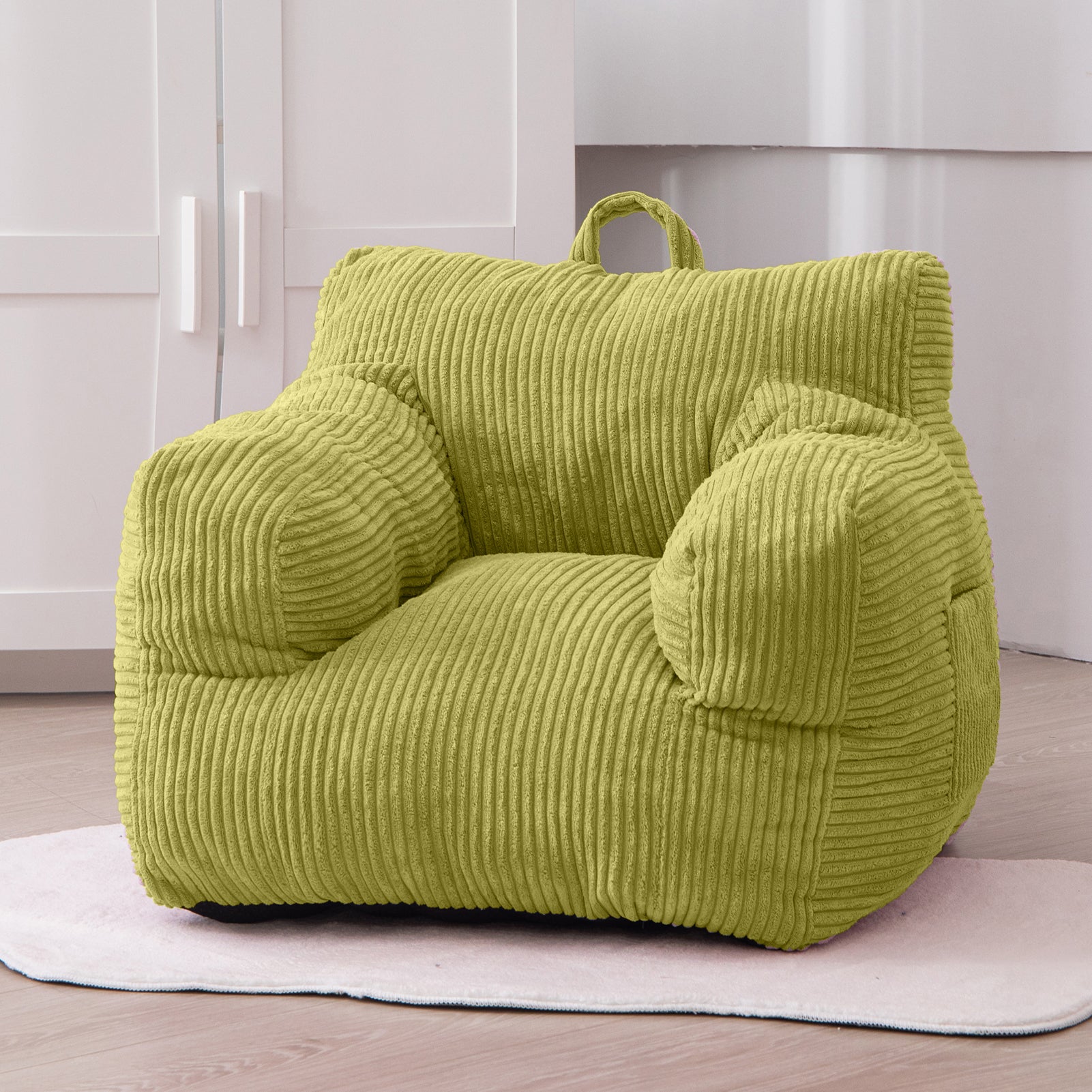 MAXYOYO Kids Bean Bag Chair - Soft Corduroy Bean Bag Couch with Armrests for Children's Bedroom, Playroom & Dorm (Green) - Perfect for Reading, Gaming & Relaxing