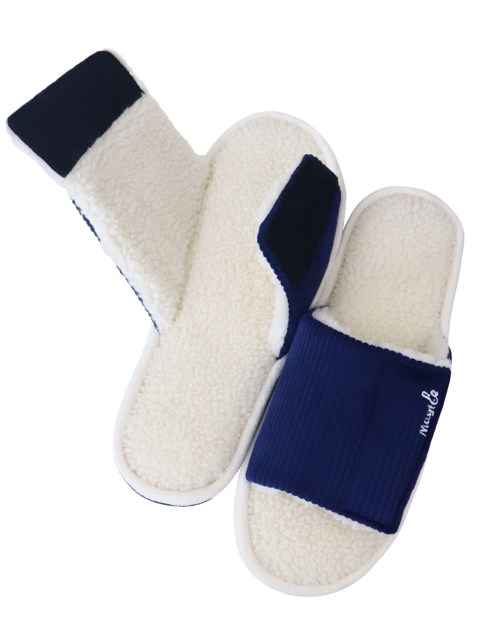 MAGTOE Men's Adjustable Open Toe Slippers with Memory Foam - Soft Coral Velvet House Shoes for Indoor & Outdoor Use - Perfect for Relaxing at Home, Lounging or Quick Outdoor Errands