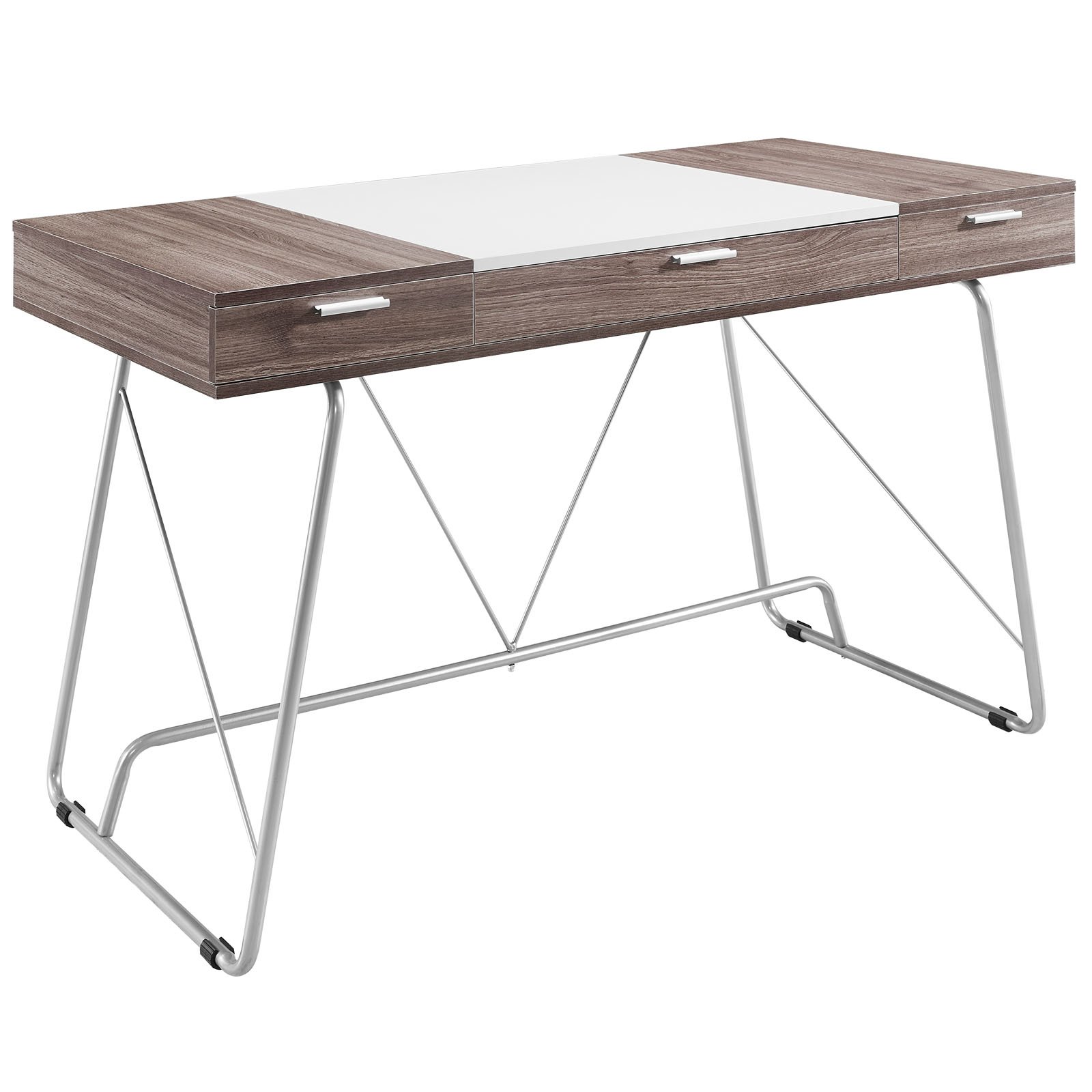 Modway Birch Wood Office Desk with Storage Drawers - Modern Writing Desk for Home Office, Study & Workspace Organization