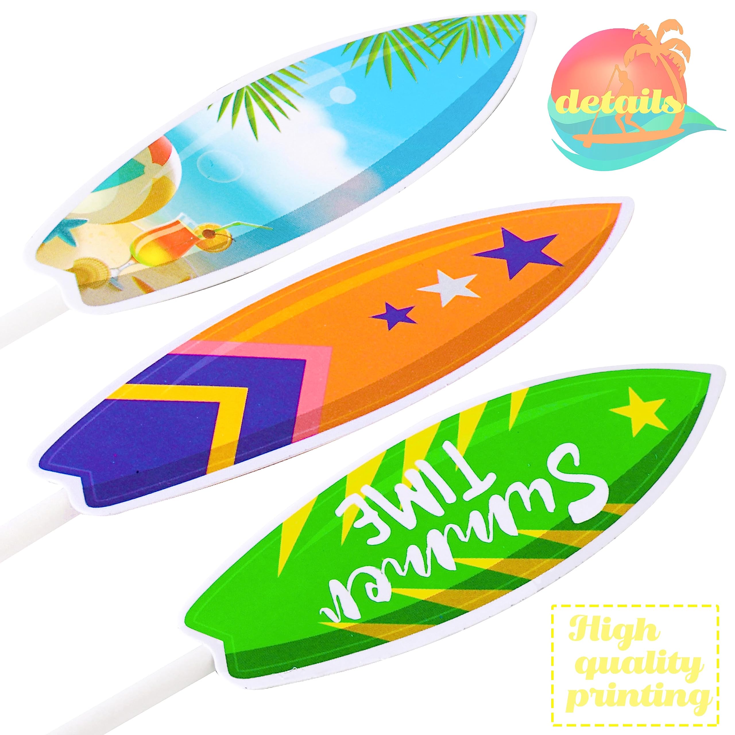 36pcs Surfboard Cupcake Toppers - Summer Beach Party Decorations for Pool Birthday, Baby Shower & Hawaii Themed Events - Perfect for Summer Celebrations, Beach Weddings and Tropical Themed Desserts