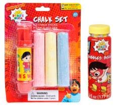 Ryan's World Bubble Blowing Kit & Sidewalk Chalk Set - Fun Outdoor Activities for Kids Birthday Party, Summer Playtime & Backyard Games