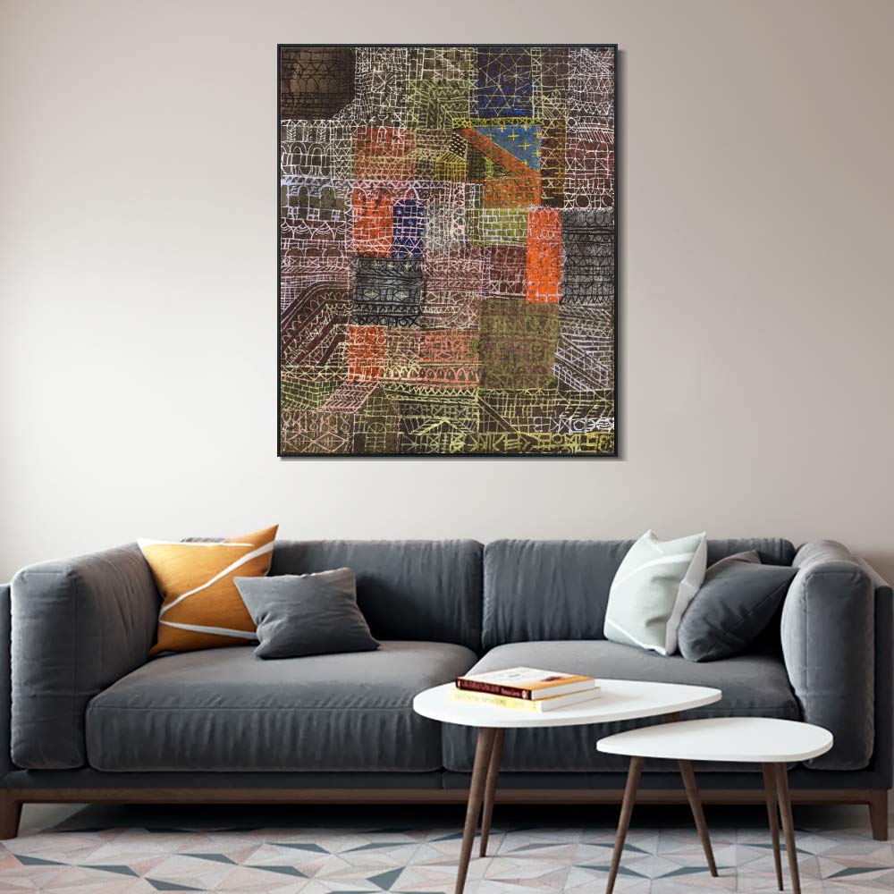 Paul Klee Structural II Framed Canvas Giclee Print Art - 20x24 Inch Black Slim Frame Wall Decor for Living Room, Office & Bedroom | Modern Abstract Artwork for Home & Workspace