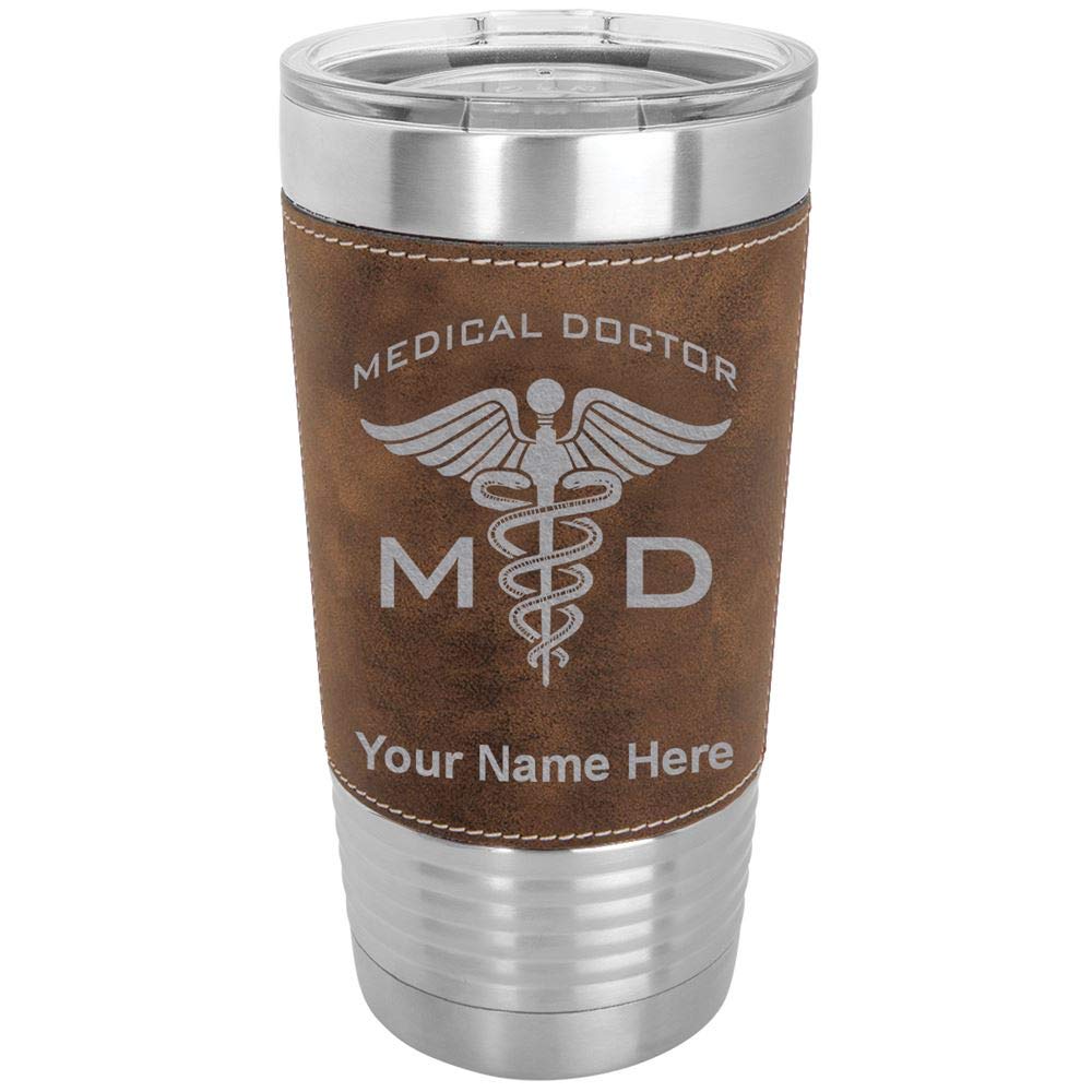 LaserGram 20oz Vacuum Insulated Stainless Steel Tumbler Mug for Doctors - Personalized Engraved Medical Gift with Faux Leather Wrap & Rustic Finish | Keeps Drinks Hot/Cold for Hours | Perfect for Clinics, Hospitals & Medical Professionals