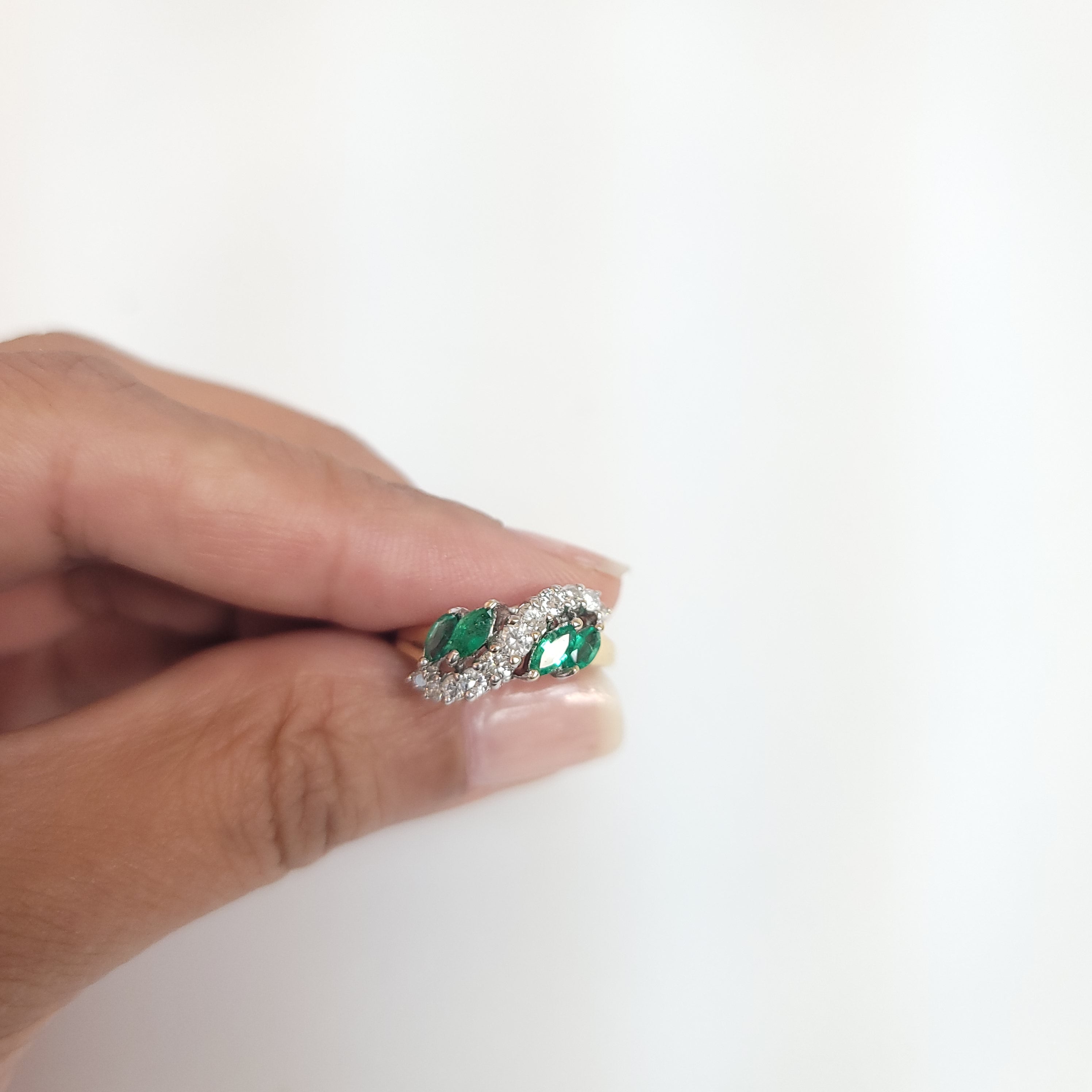 1.25ct Marquise Emerald & Diamond Wedding Band in 14k Yellow Gold - Elegant Bridal Ring for Engagement, Anniversary & Special Occasions