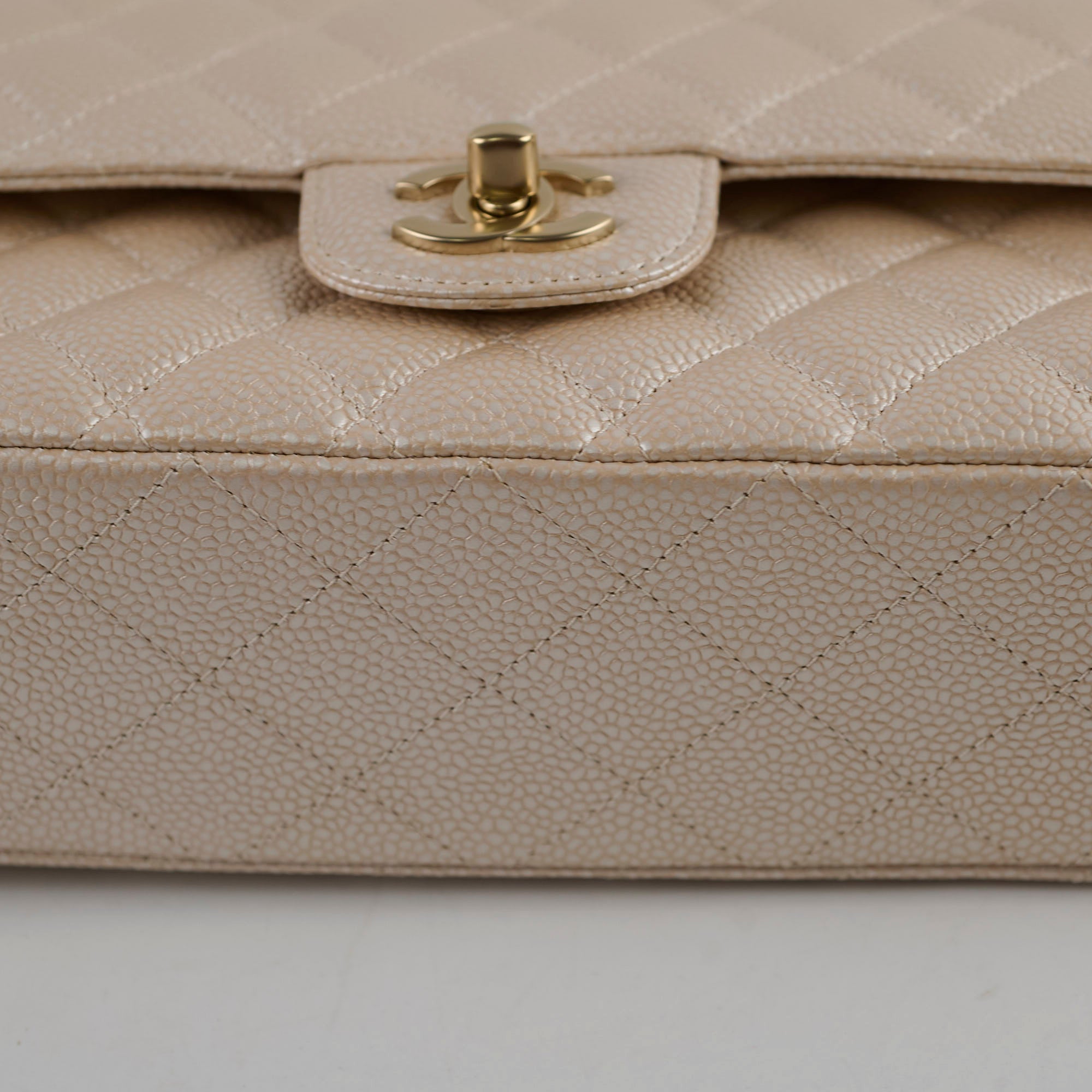 Chanel 12P Classic Flap Medium/Large M/L Pearly Beige Caviar Leather Bag (16 Series) - Luxury Designer Handbag for Women, Perfect for Evening Parties & Special Occasions