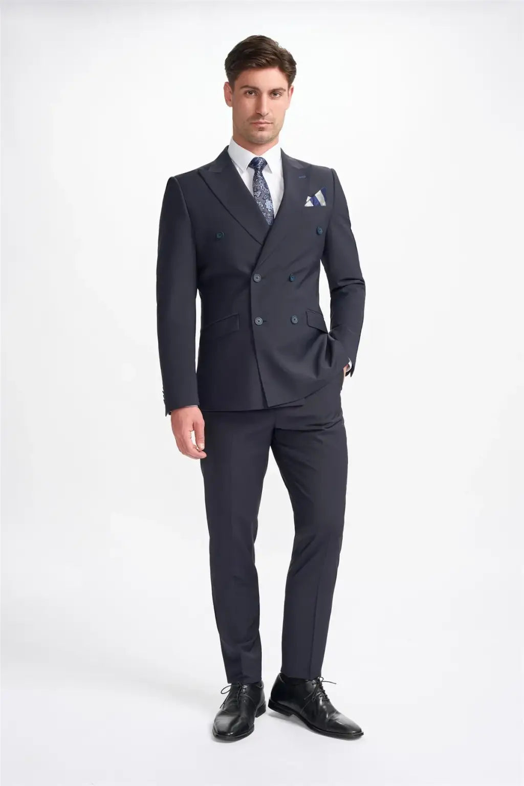 Cavani Bond Midnight Navy Double Breasted Blazer for Men | Premium Wool Formal Jacket | Perfect for Business Meetings, Weddings & Evening Events