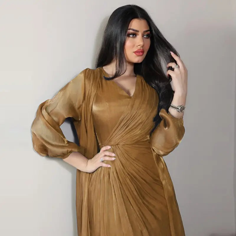 2 Piece Set Bright Satin Open Abaya Dress with Inner Sleeveless Dress - Muslim Prayer Dress, Eid Outfit, Ramadan Fashion, Modest Evening Wear for Women