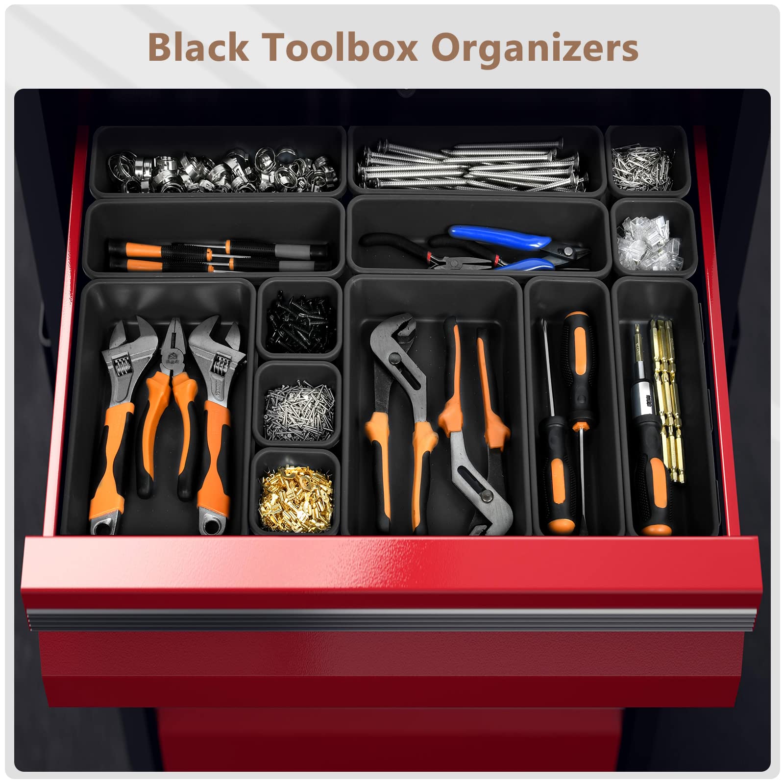 42PCS Black Tool Box Organizer Tray Divider Set - Heavy Duty Drawer Organizer for Garage & Workbench, Rolling Tool Chest Storage Accessories | Perfect for Small Parts, DIY Projects & Workshop Organization