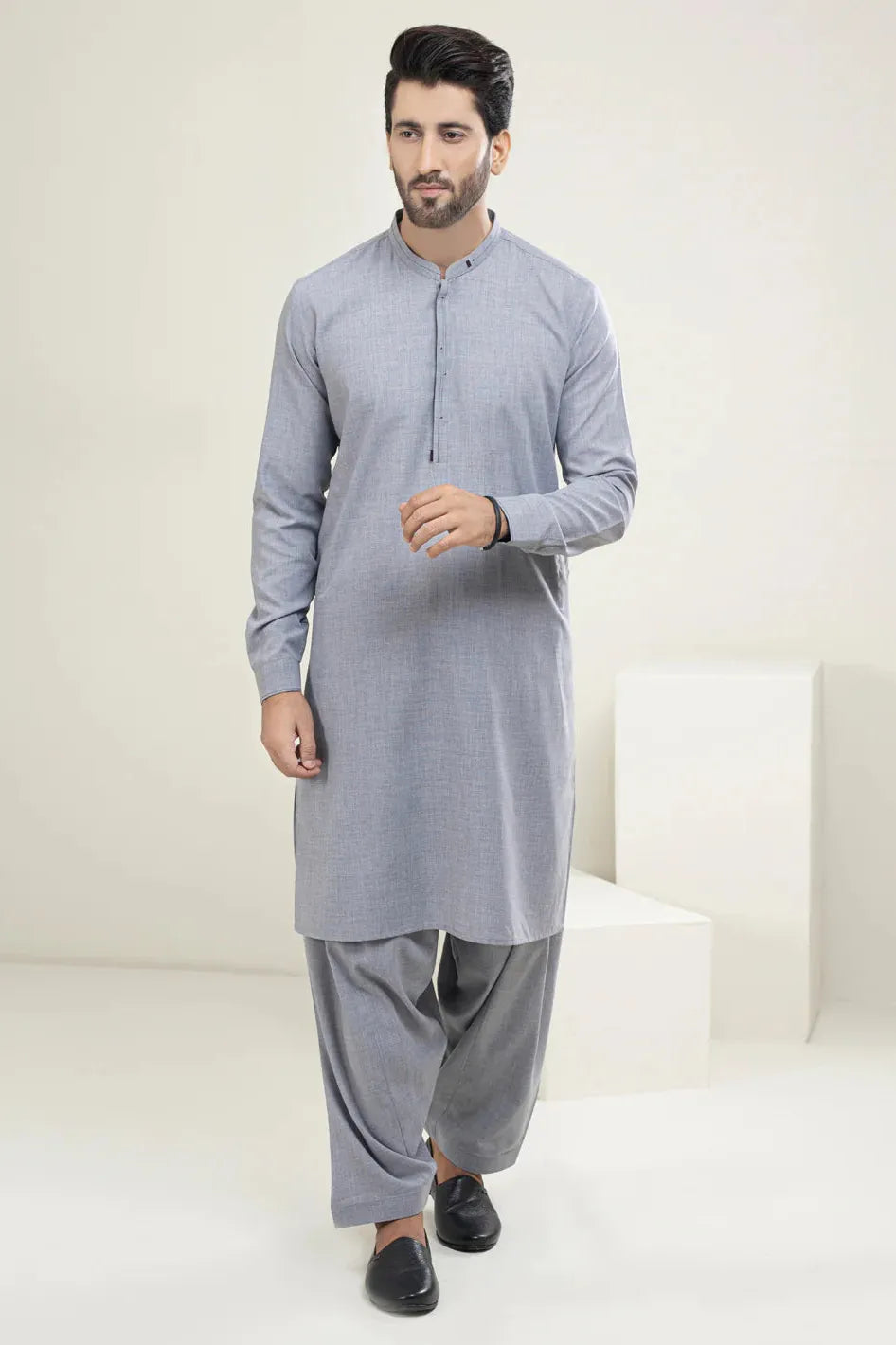 Stylish Blended Grey Kameez Shalwar Outfit - Traditional Pakistani Dress for Women - Perfect for Weddings, Parties & Festive Occasions