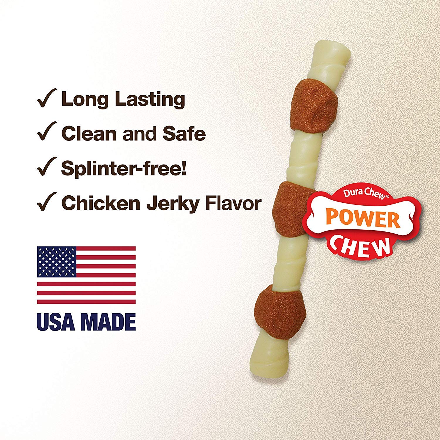 Nylabone 2-Pack X-Large Power Chew Dog Toys - Chicken Jerky Flavor, Durable Shish Kabob Alternative for Aggressive Chewers | Perfect for Large Breed Dogs & Long-Lasting Playtime