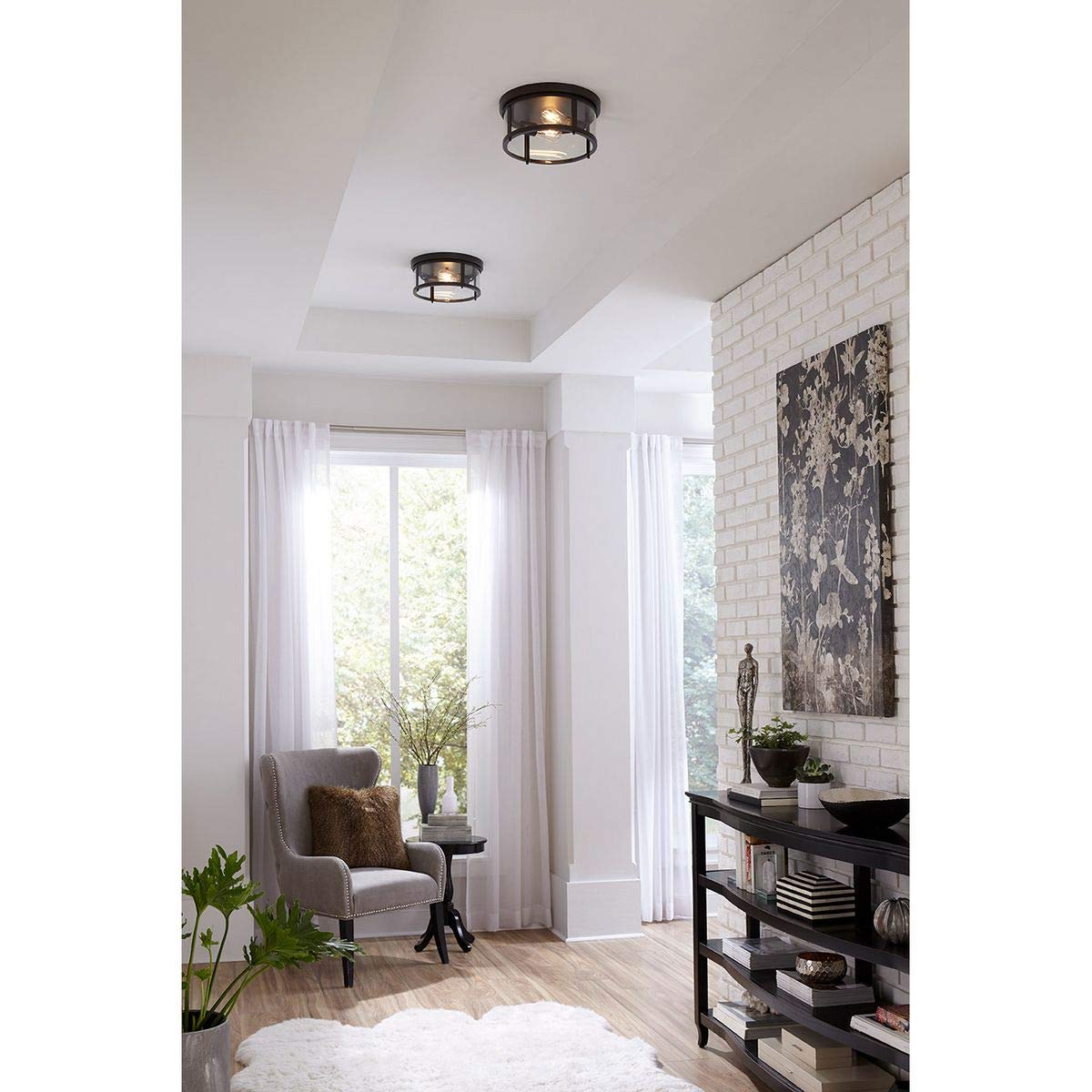 Progress Lighting Gunther Collection 2-Light Clear Glass Farmhouse Outdoor Flush Mount Light in Antique Bronze (5.75x12.63x12.63) - Perfect for Porch, Patio & Entryway Lighting