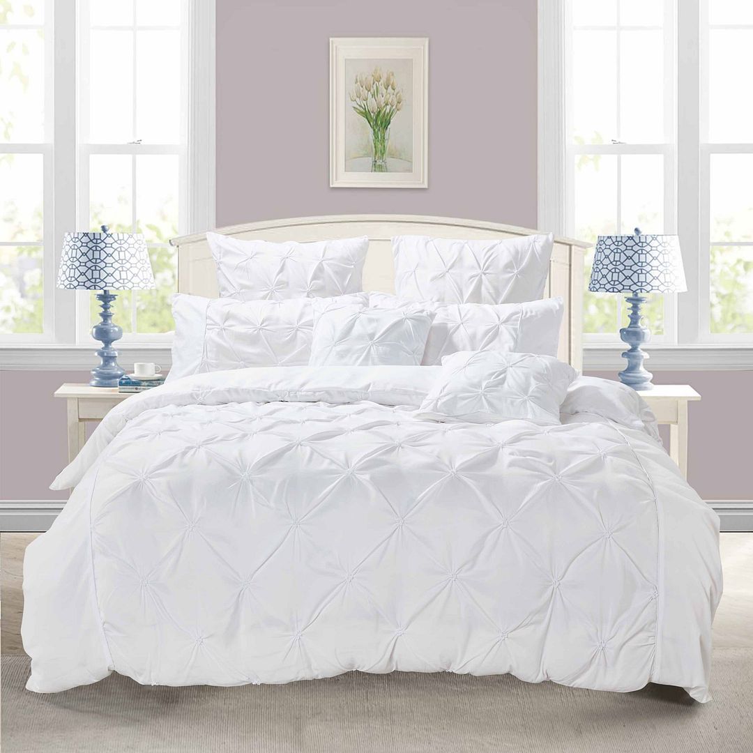 Premium Diamond Pintuck King Size White Duvet Cover Set - Luxury Bedding for Master Bedroom & Guest Room Decor